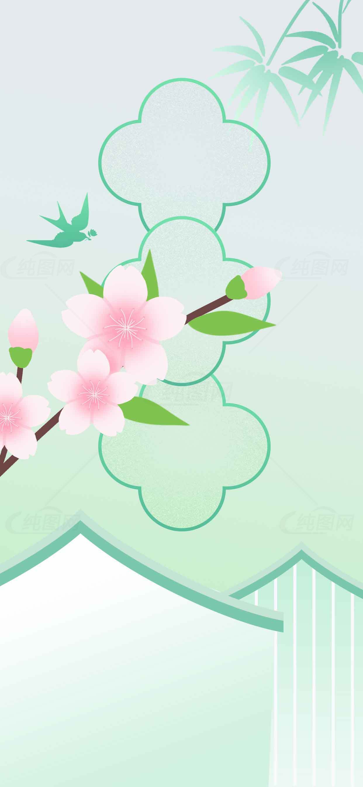 春日樱花与竹林背景插画设计素材