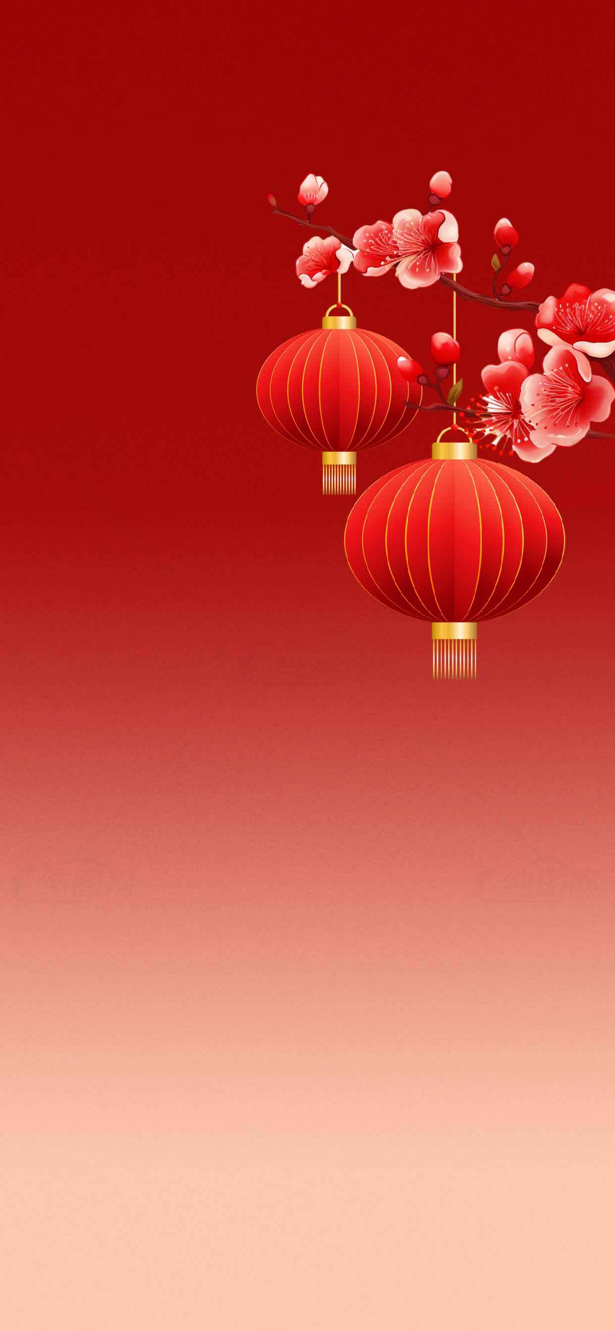 中国风红色灯笼与梅花背景图片素材