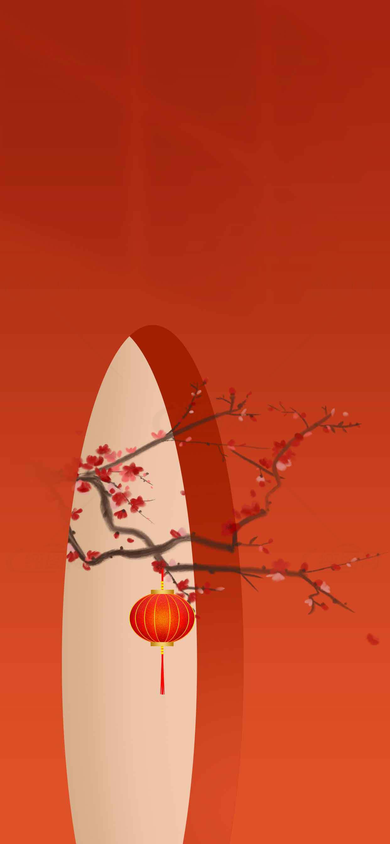 中国风红色背景图片：梅花与灯笼意境设计素材