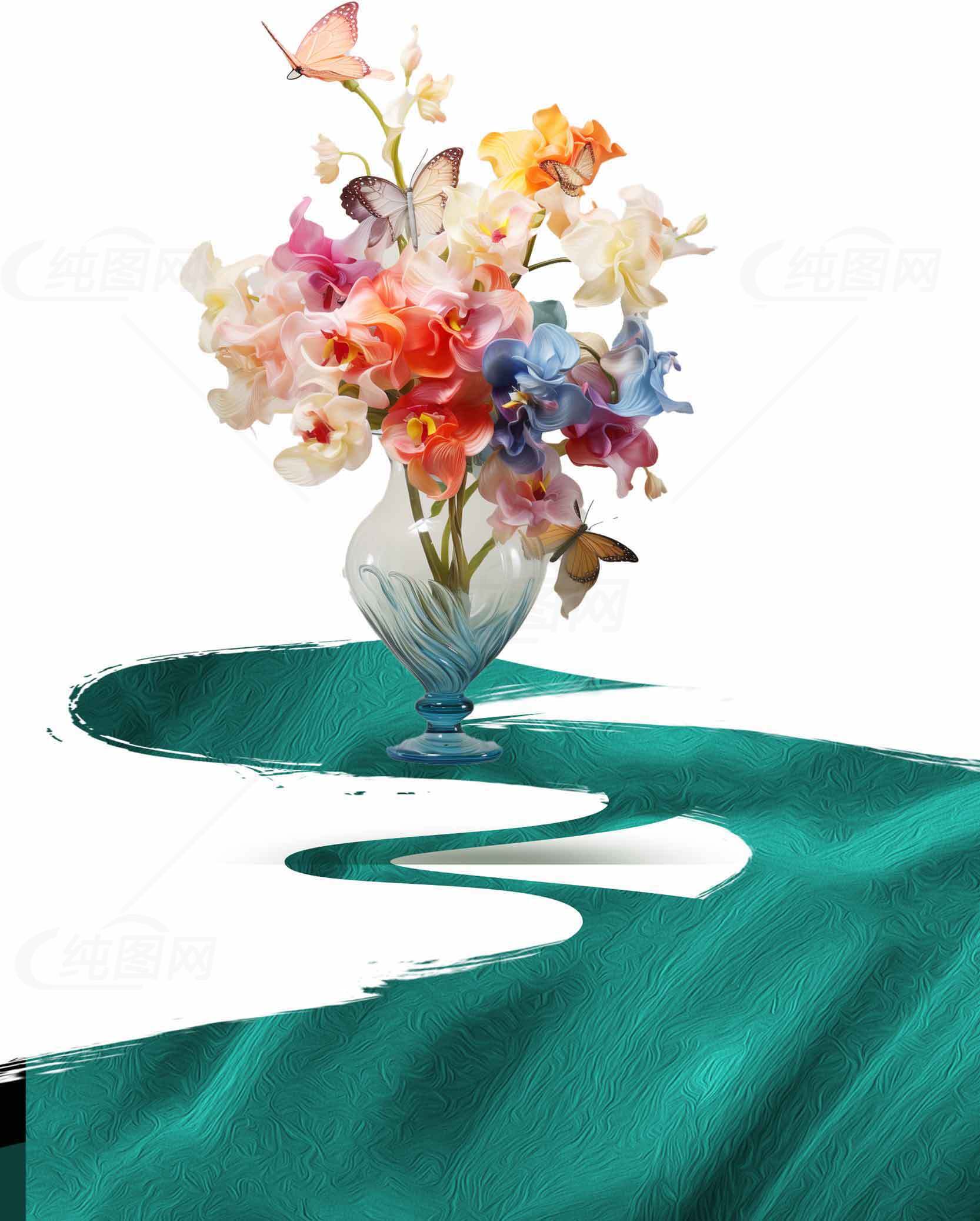 唯美花瓶与蝴蝶装饰艺术图片素材