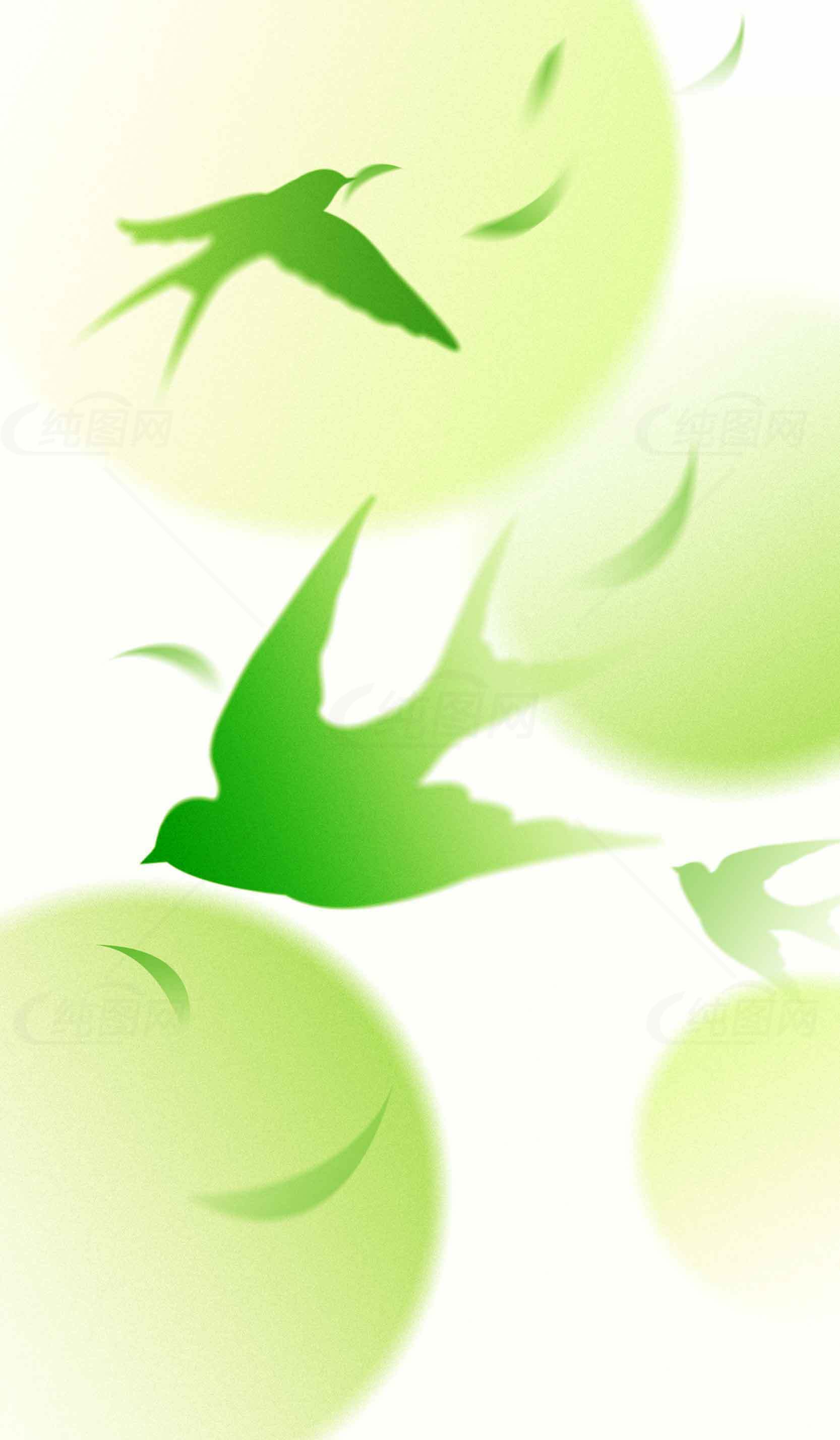 绿色飞鸟与自然背景插画素材