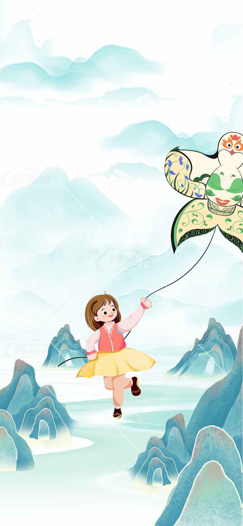 春日放风筝插画背景图片素材