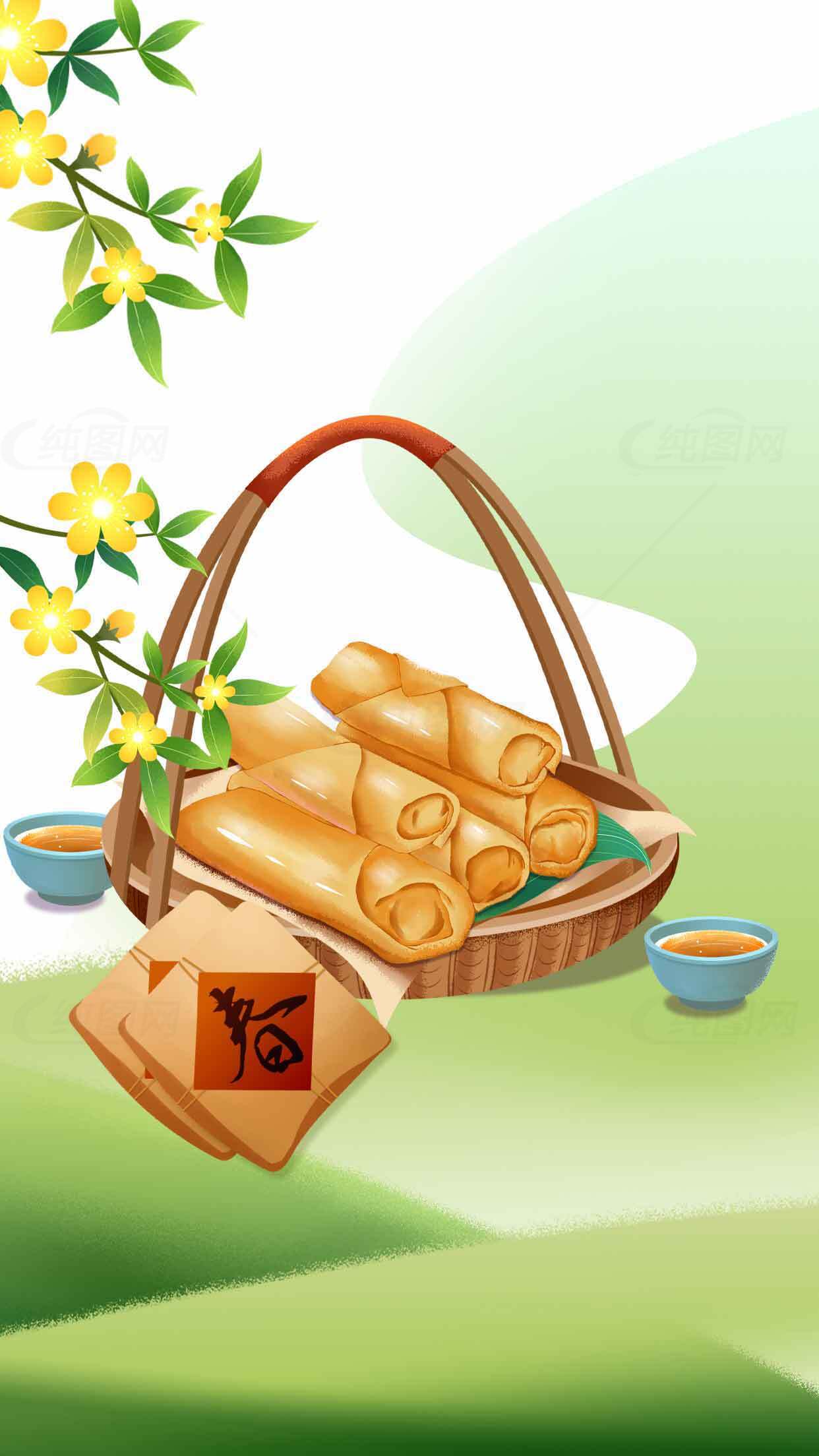 春日美食春卷插画图片素材