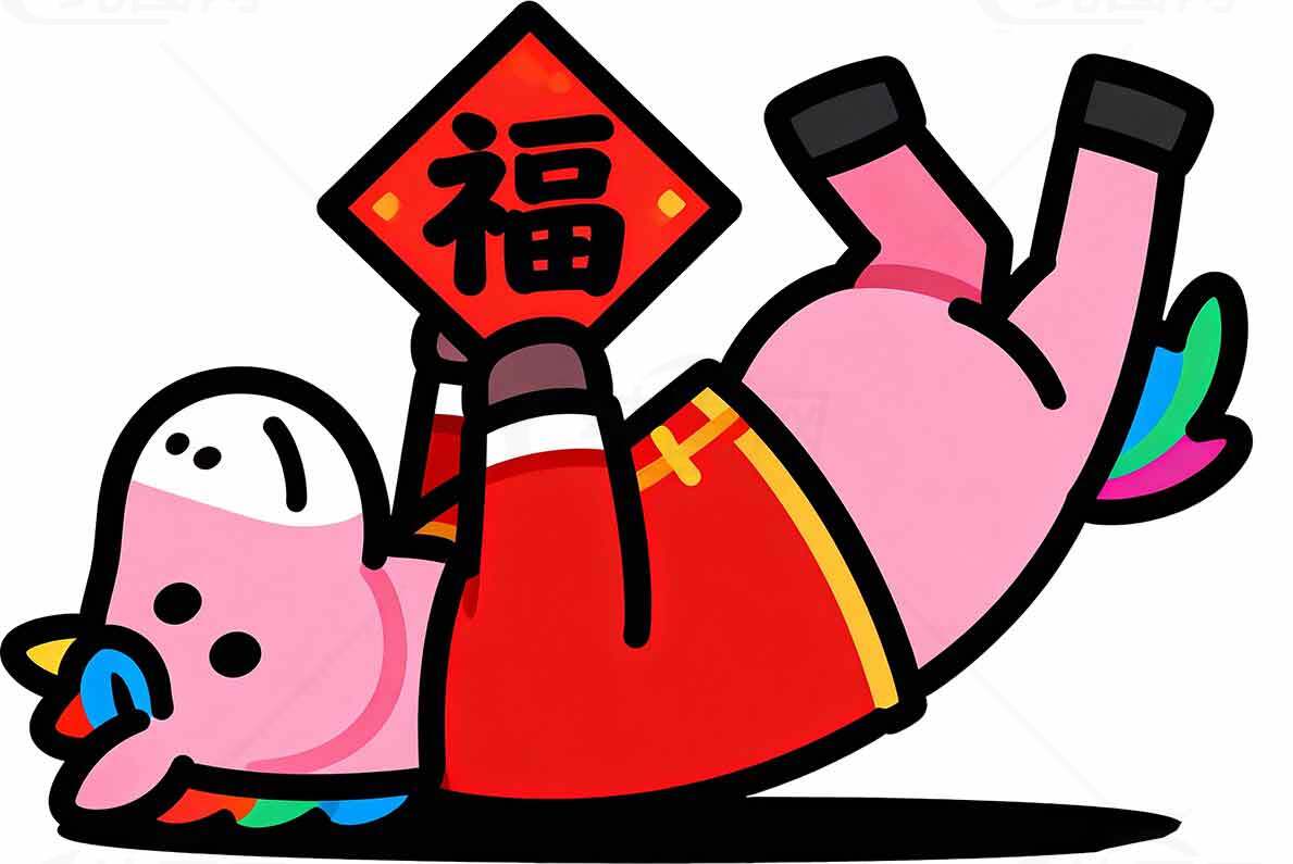 可爱卡通独角兽春节福字插画图片素材
