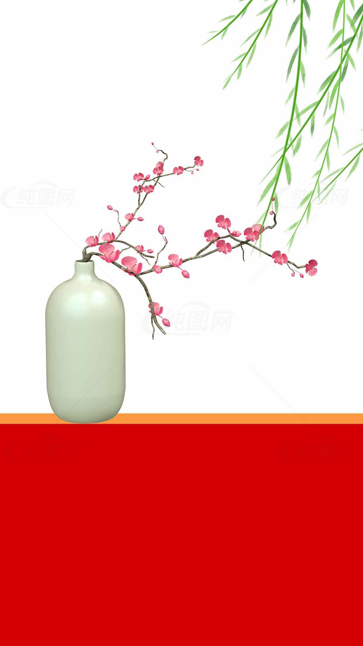 简约中式花瓶与梅花装饰图片素材