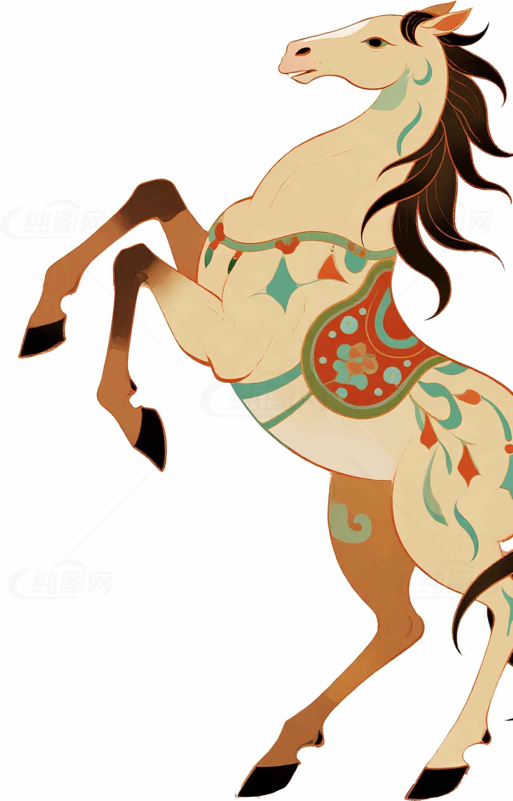 传统彩绘马插画设计图片素材