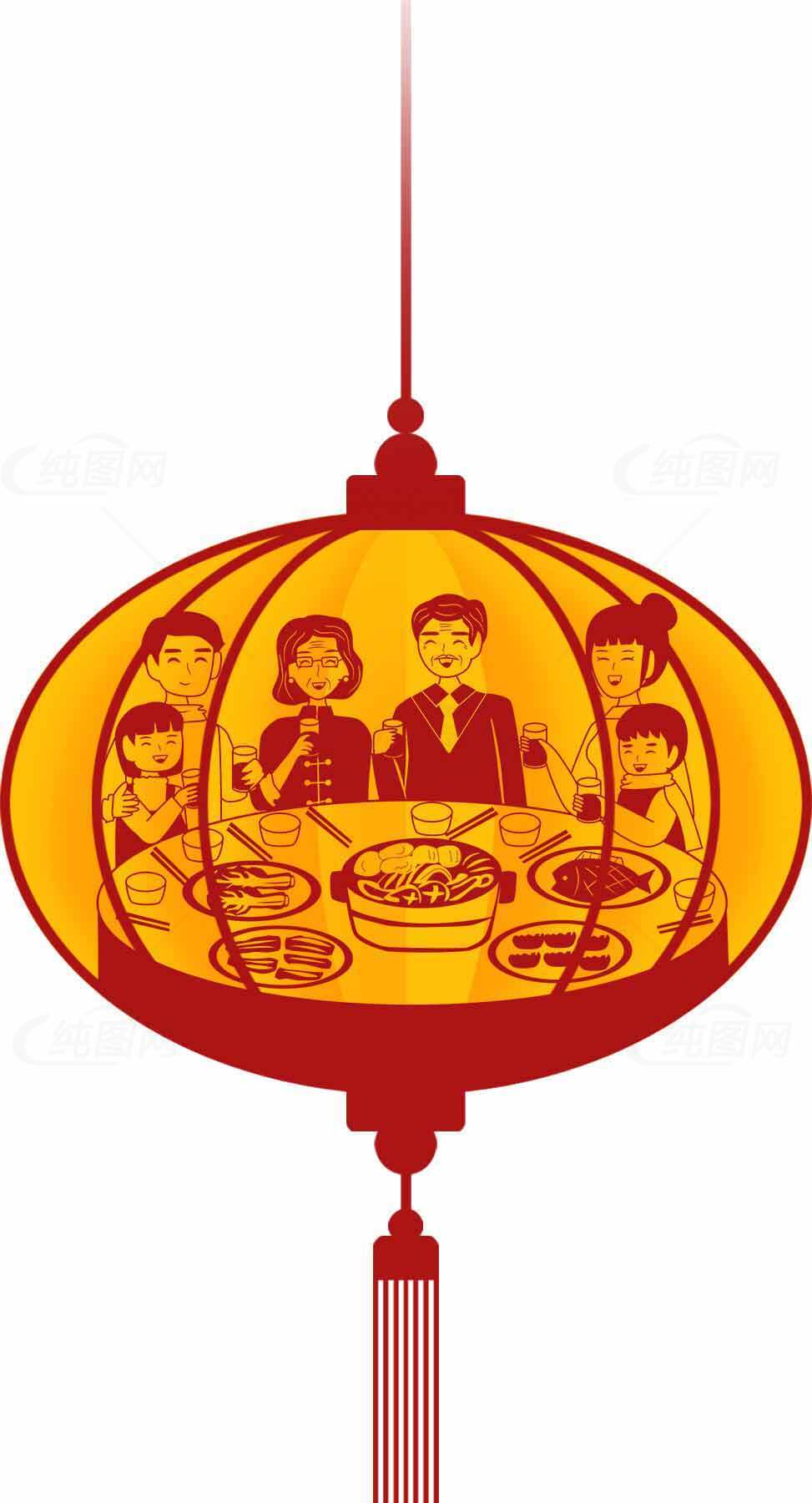 春节团圆灯笼插画设计素材