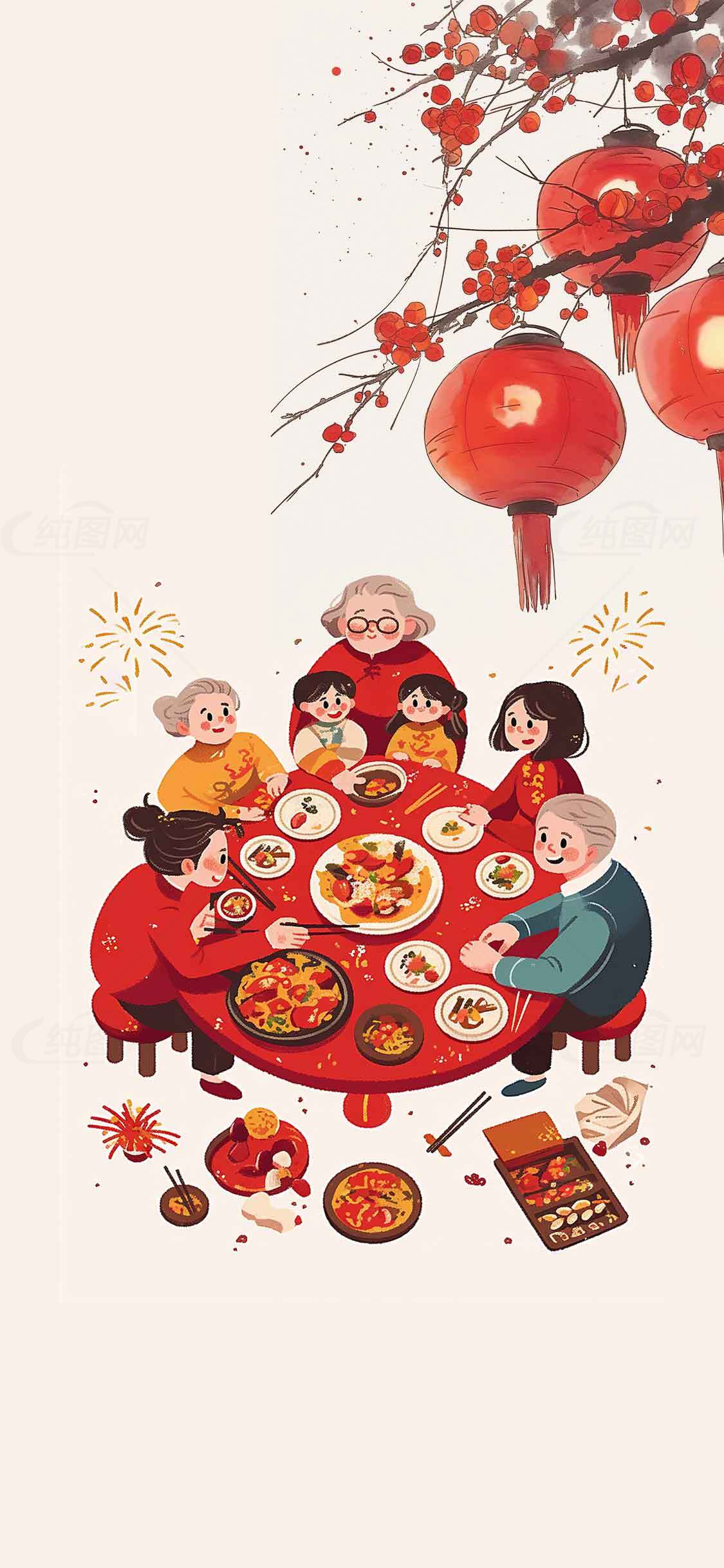 春节家庭团圆插画设计素材