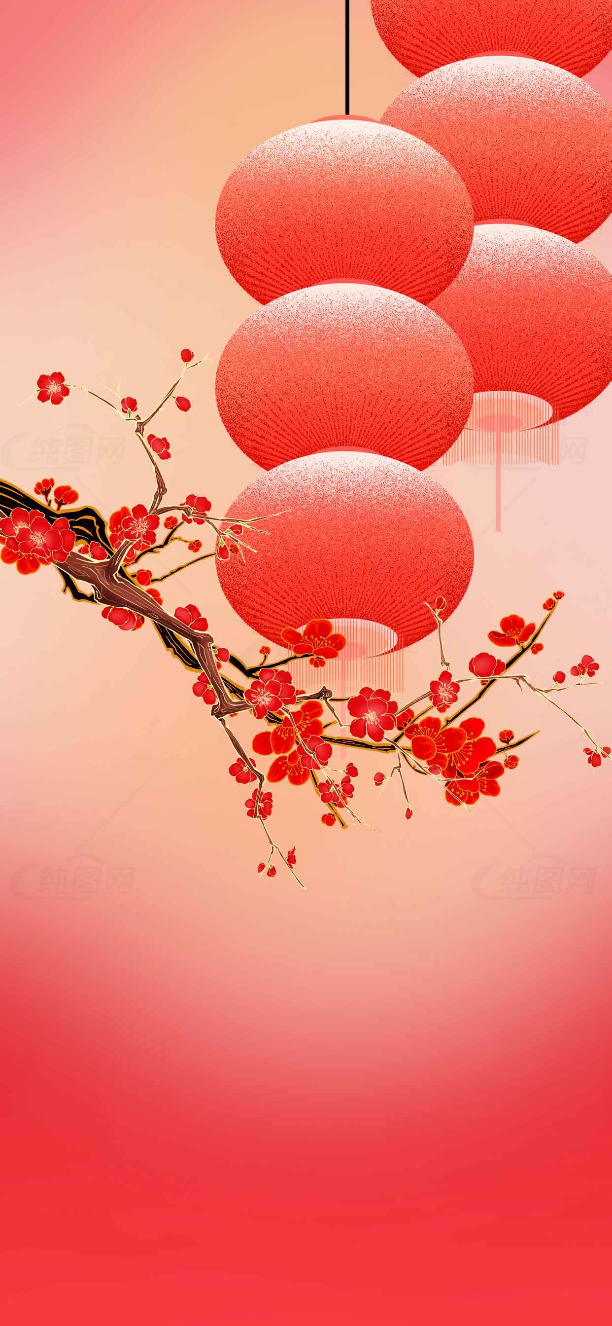 春节红灯笼与梅花背景图片素材