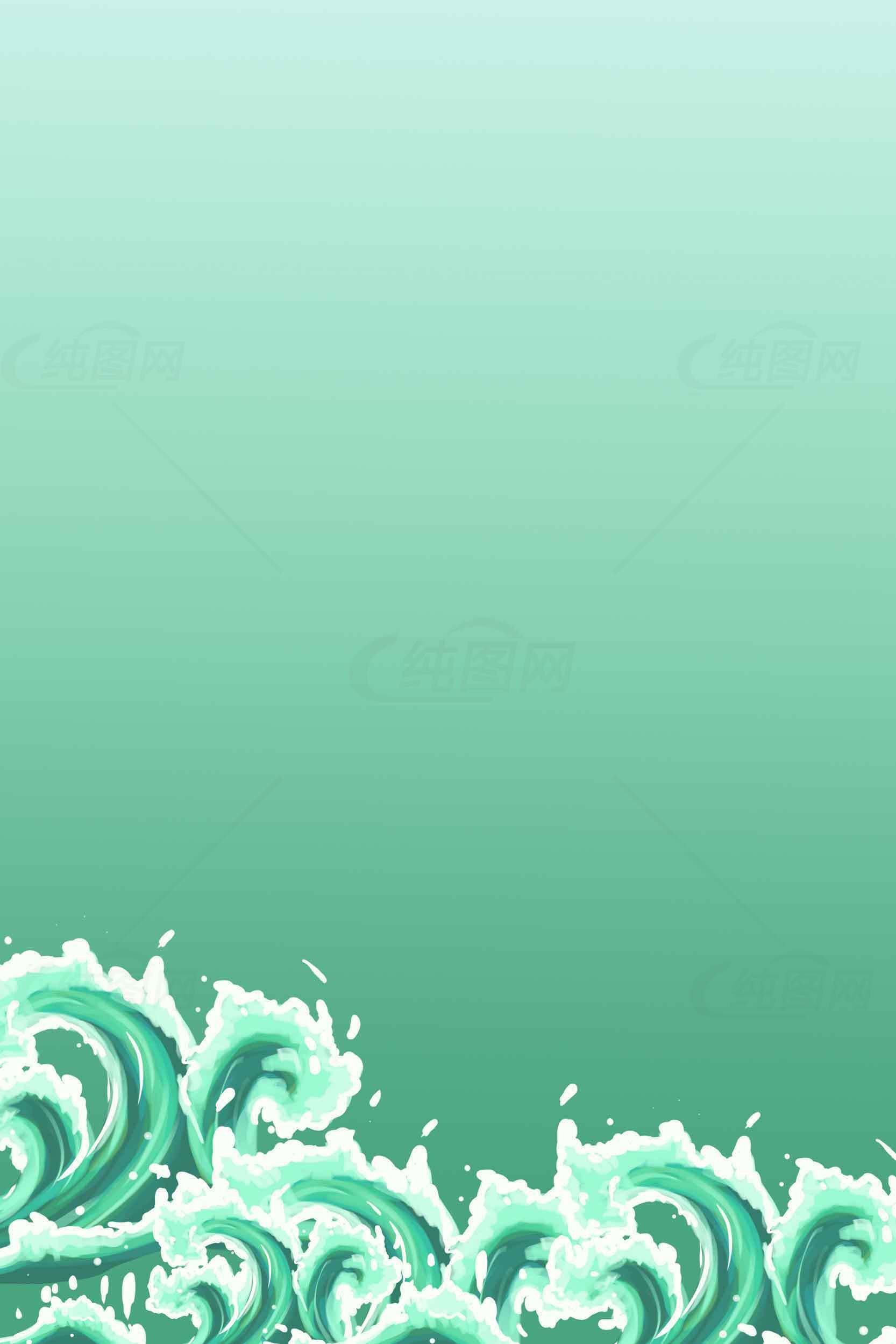 清新渐变绿色背景与波浪设计图片素材
