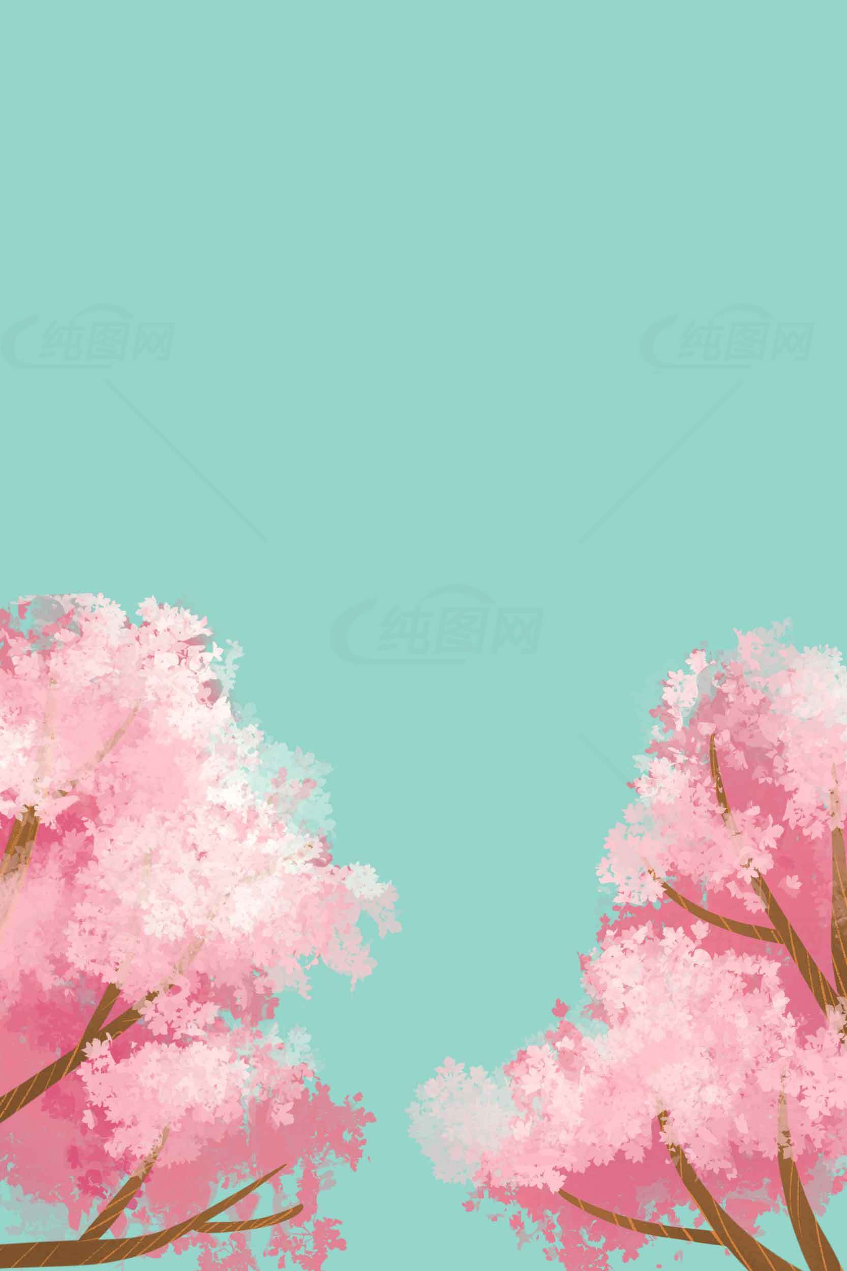 春日樱花与蓝天背景插画素材