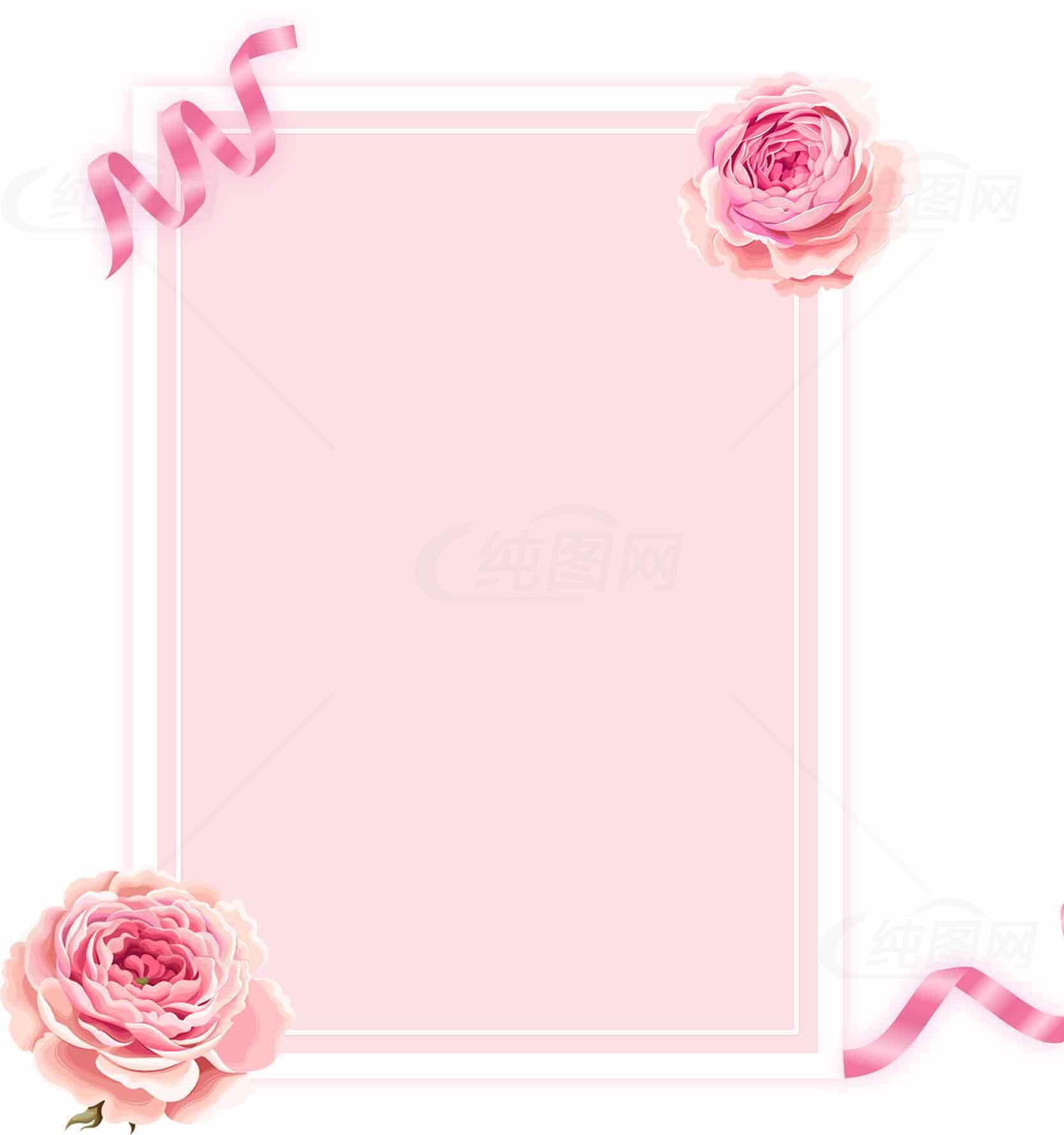 粉色玫瑰花边装饰背景图片素材