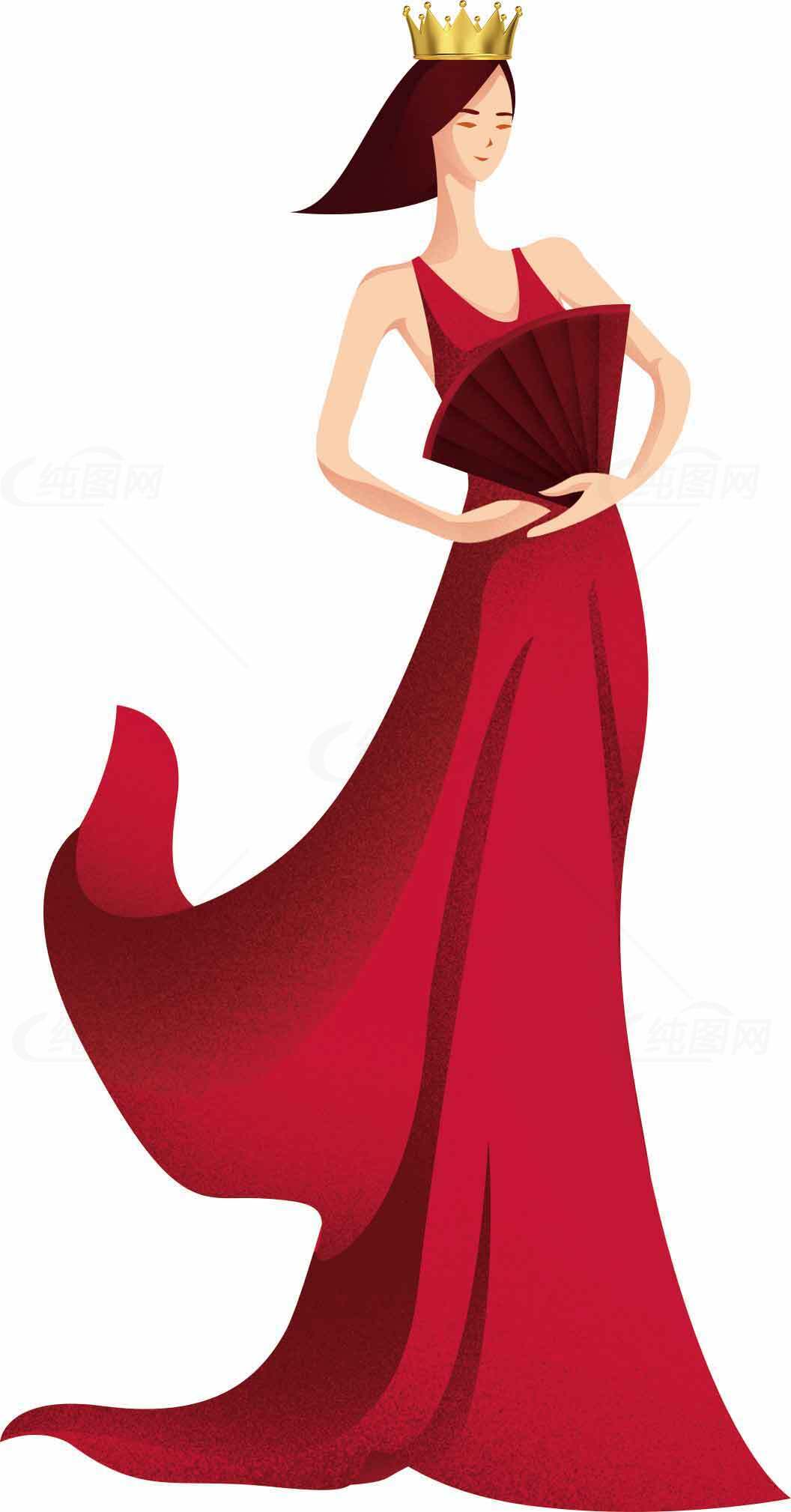红色礼服与皇冠插画设计素材