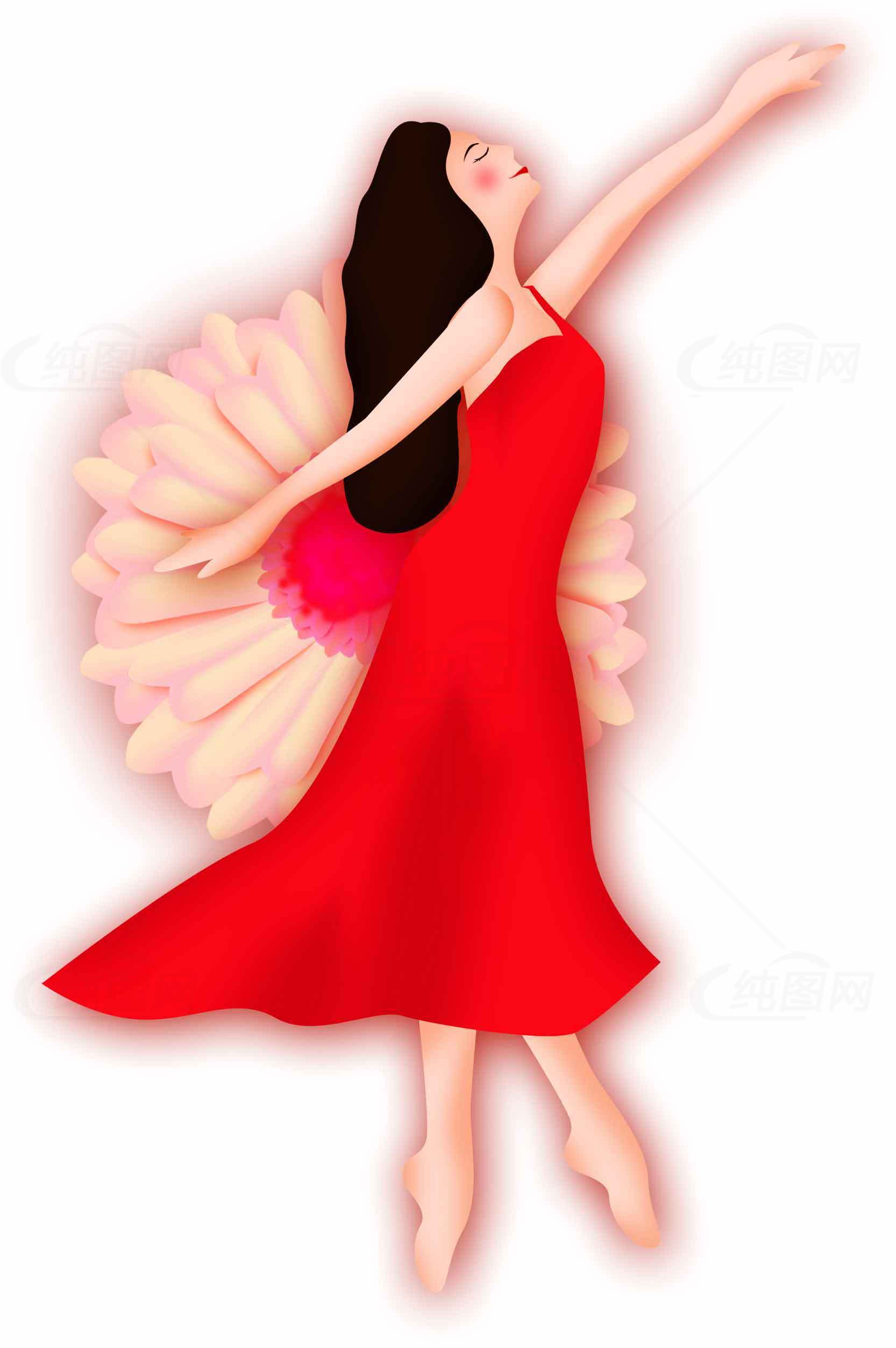 红裙舞者优雅插画图片素材