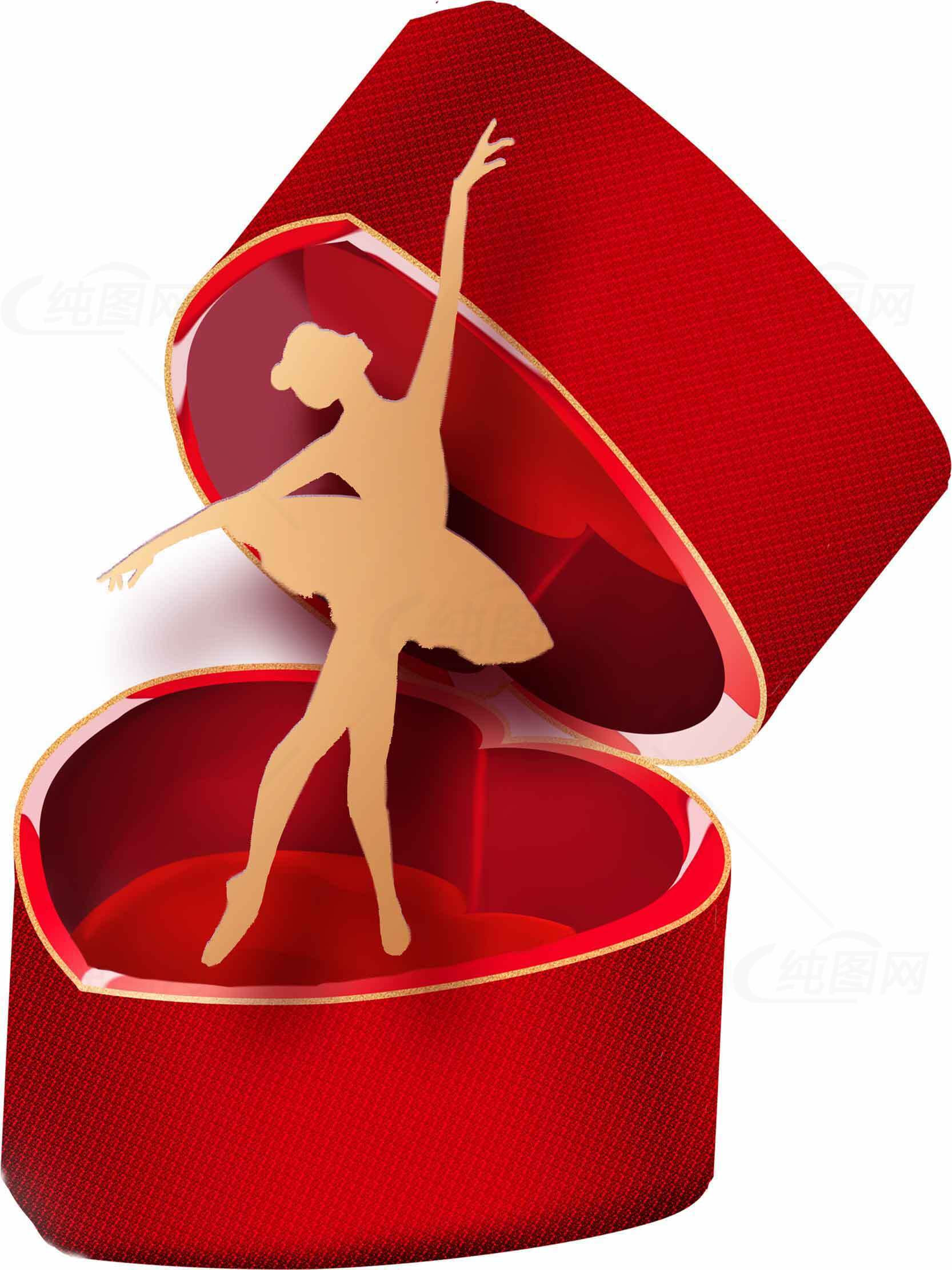 浪漫芭蕾舞者与心形礼盒设计图片素材
