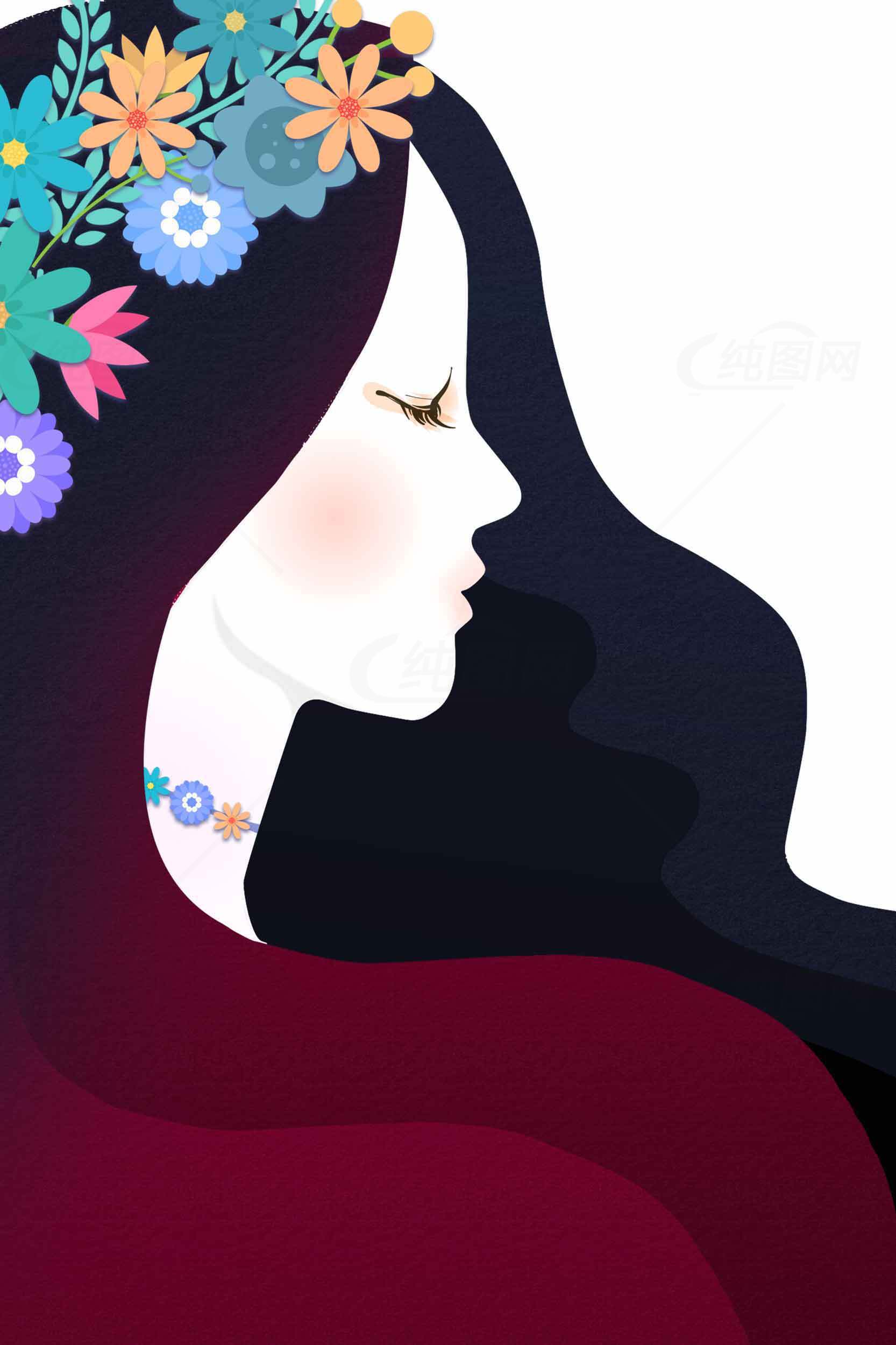 女性彩绘剪影插画设计素材