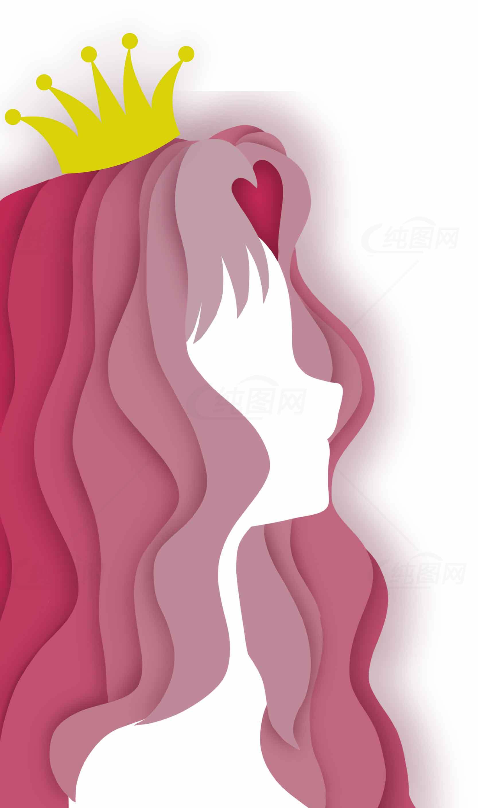 粉色纸艺风公主主题插画设计素材