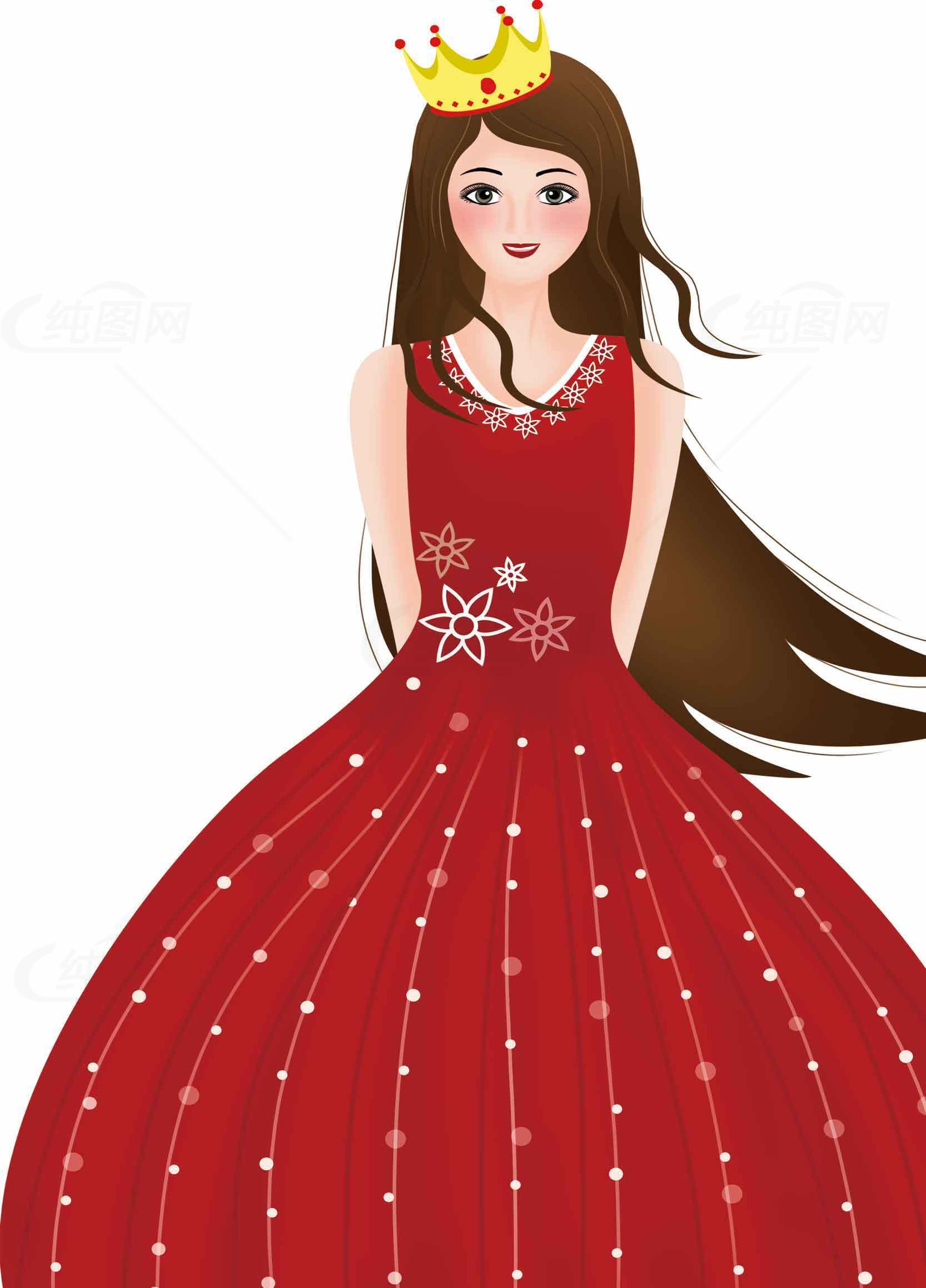 红色公主裙插画作品设计素材