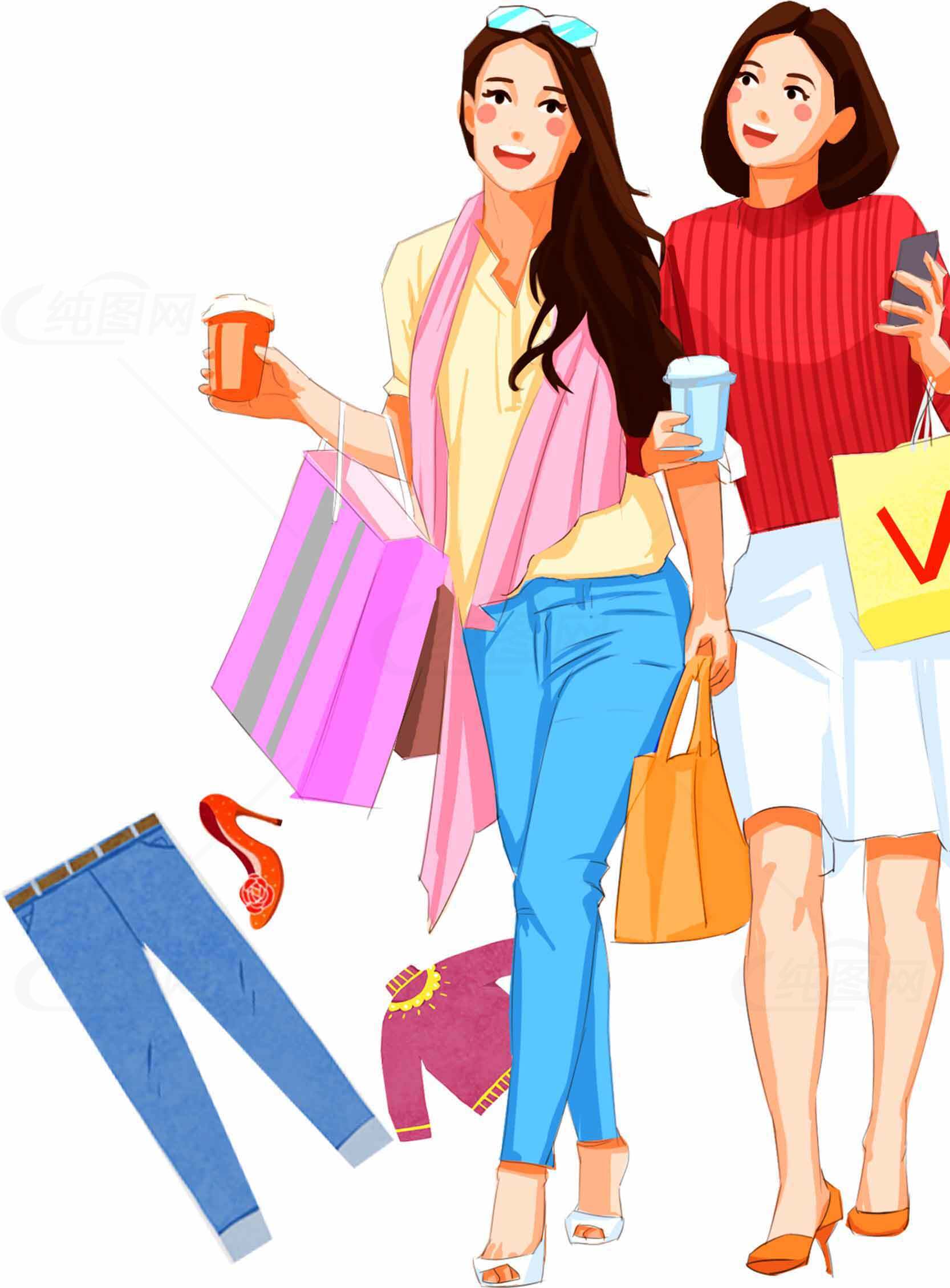 时尚购物女性插画素材