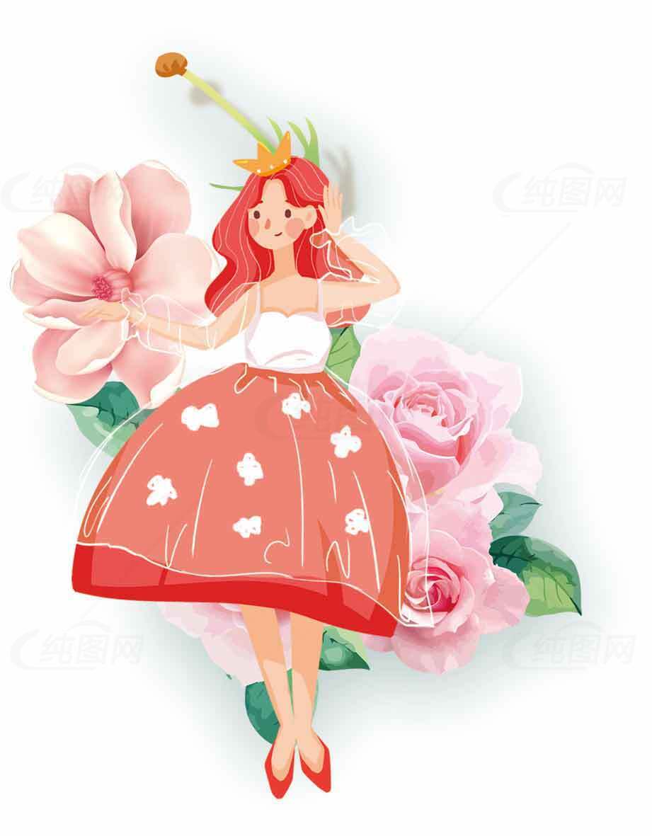 梦幻花仙子插画：浪漫与自然的结合素材