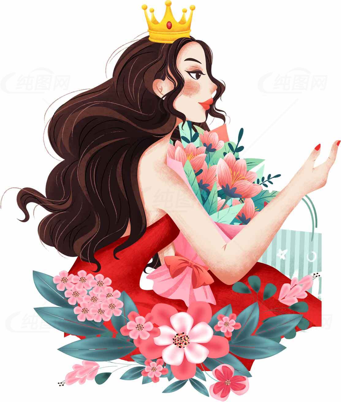 优雅红裙公主插画图片素材