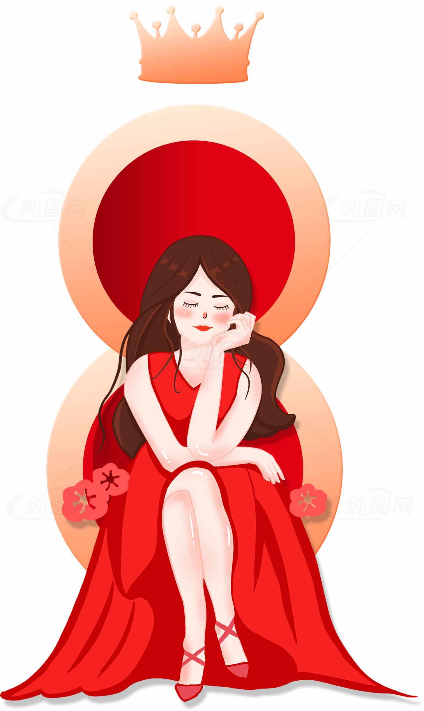 红色主题女性插画设计素材