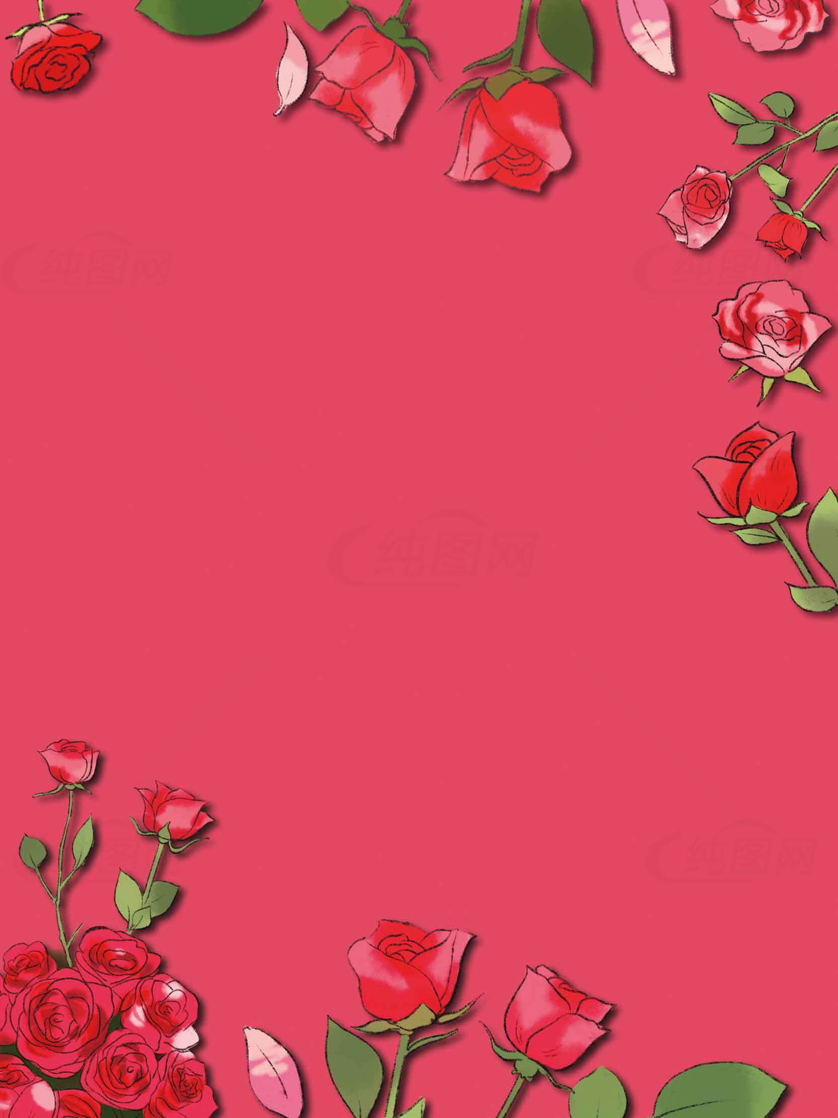 浪漫玫瑰花边粉色背景图片素材