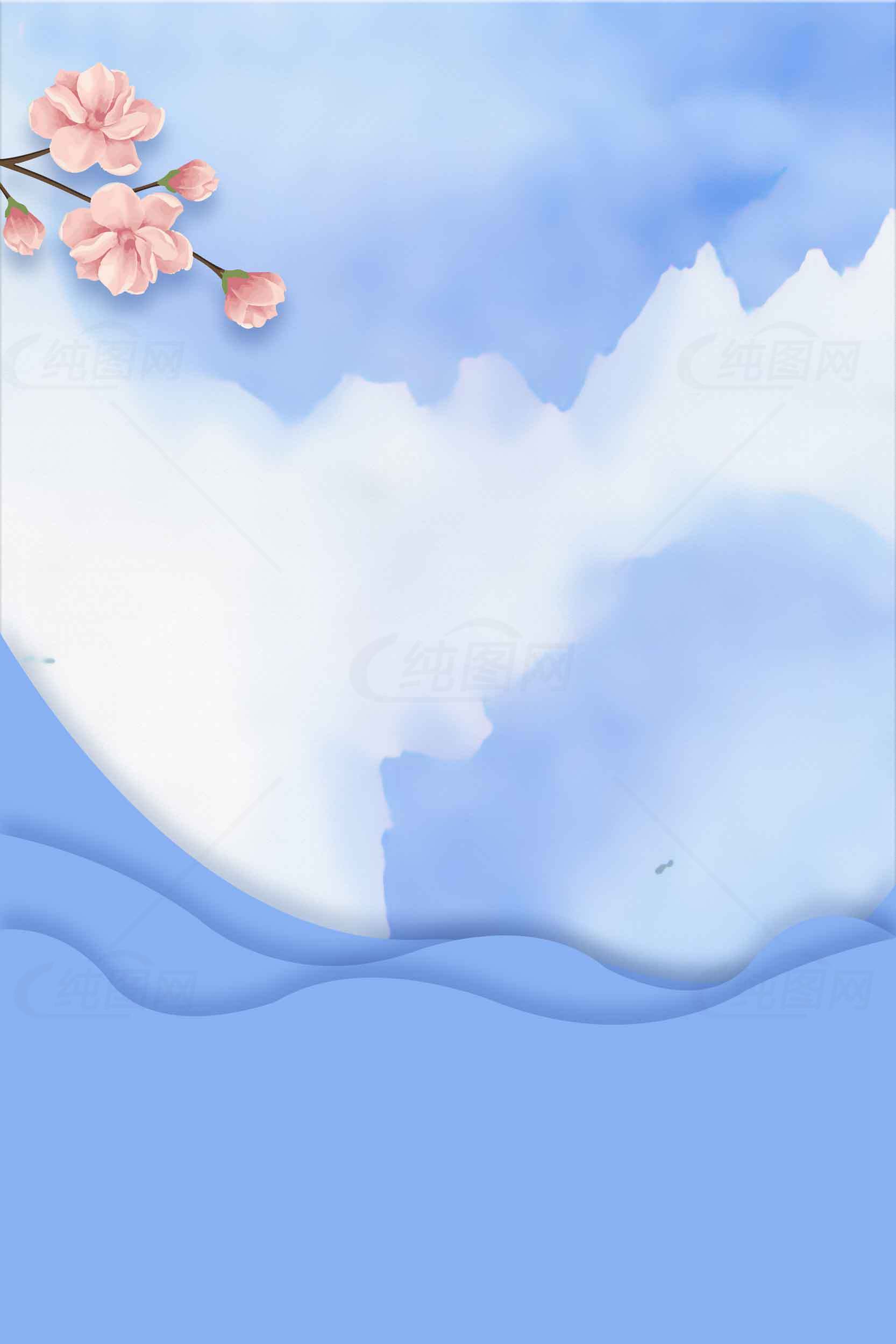 唯美蓝色水墨背景图片素材