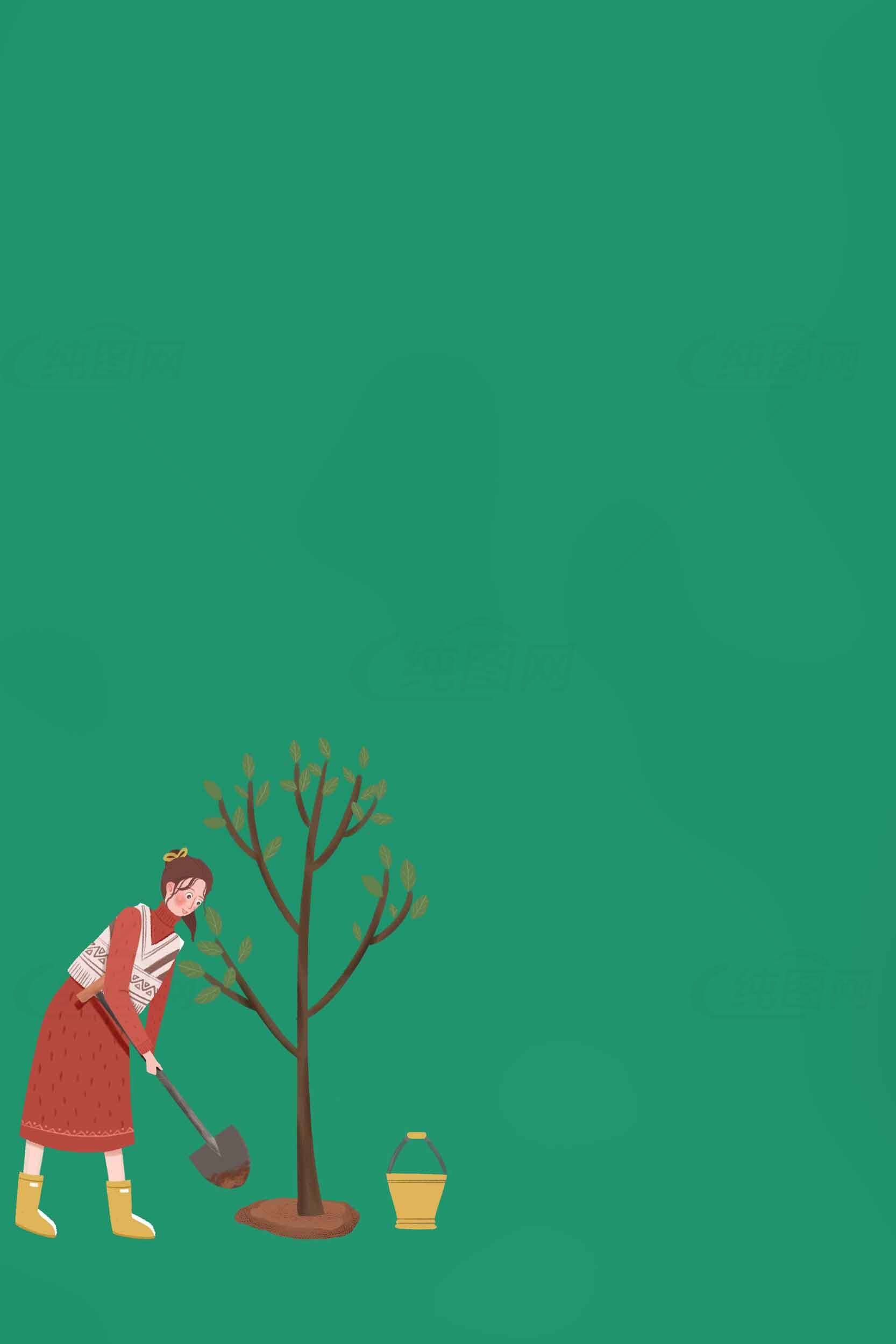 环保主题插画：种树与绿色生活素材