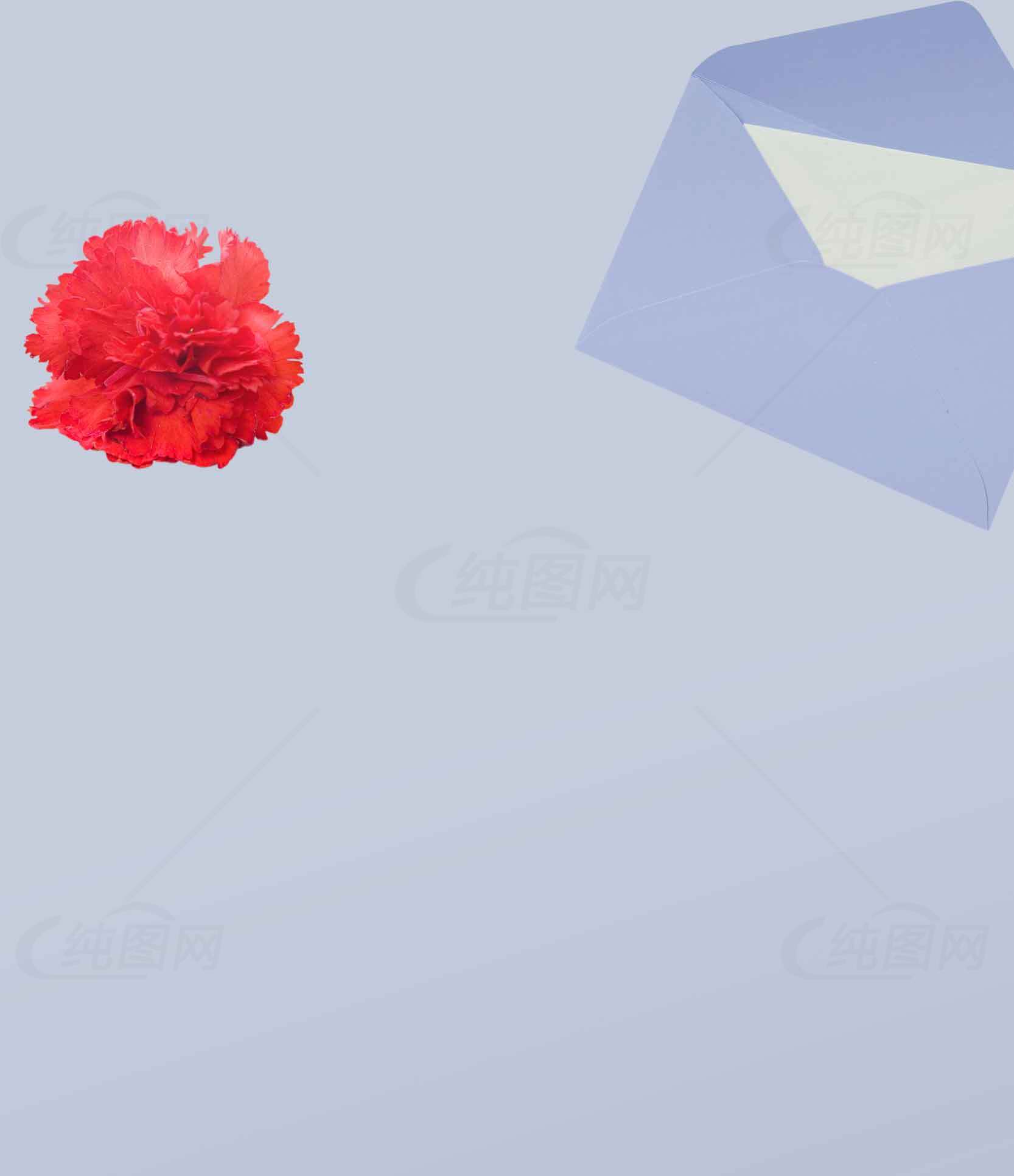 简约信封与红色花朵背景图片素材