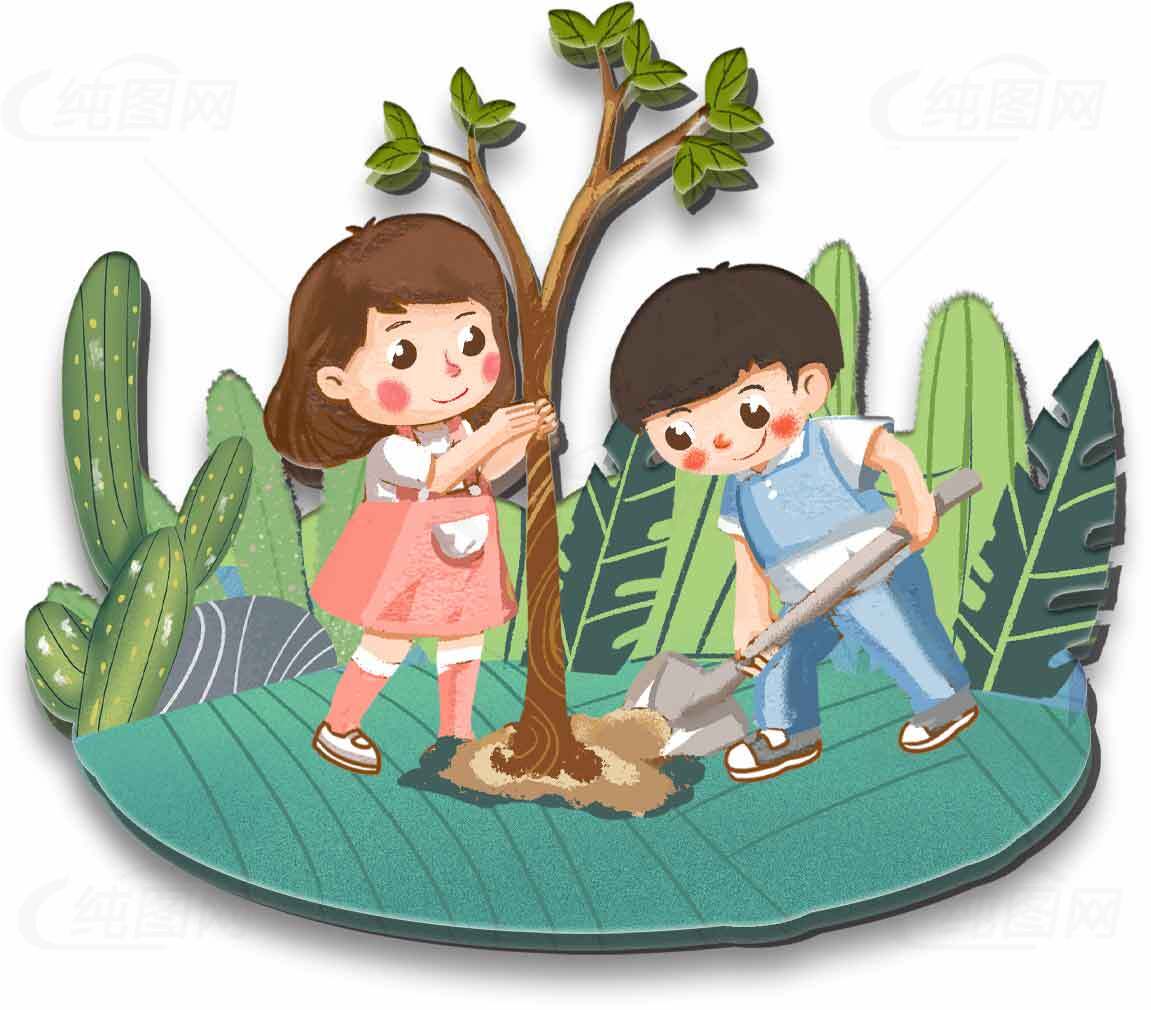 儿童植树环保插画图片素材