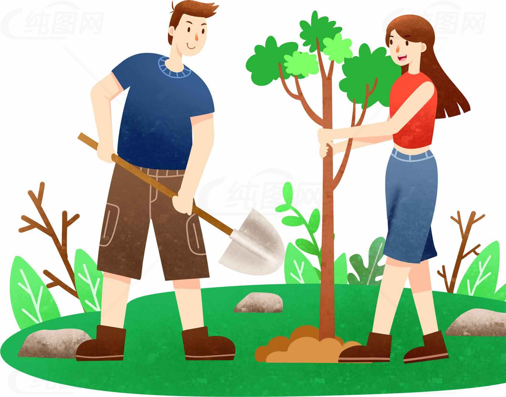 植树活动插画：环保与自然的结合素材