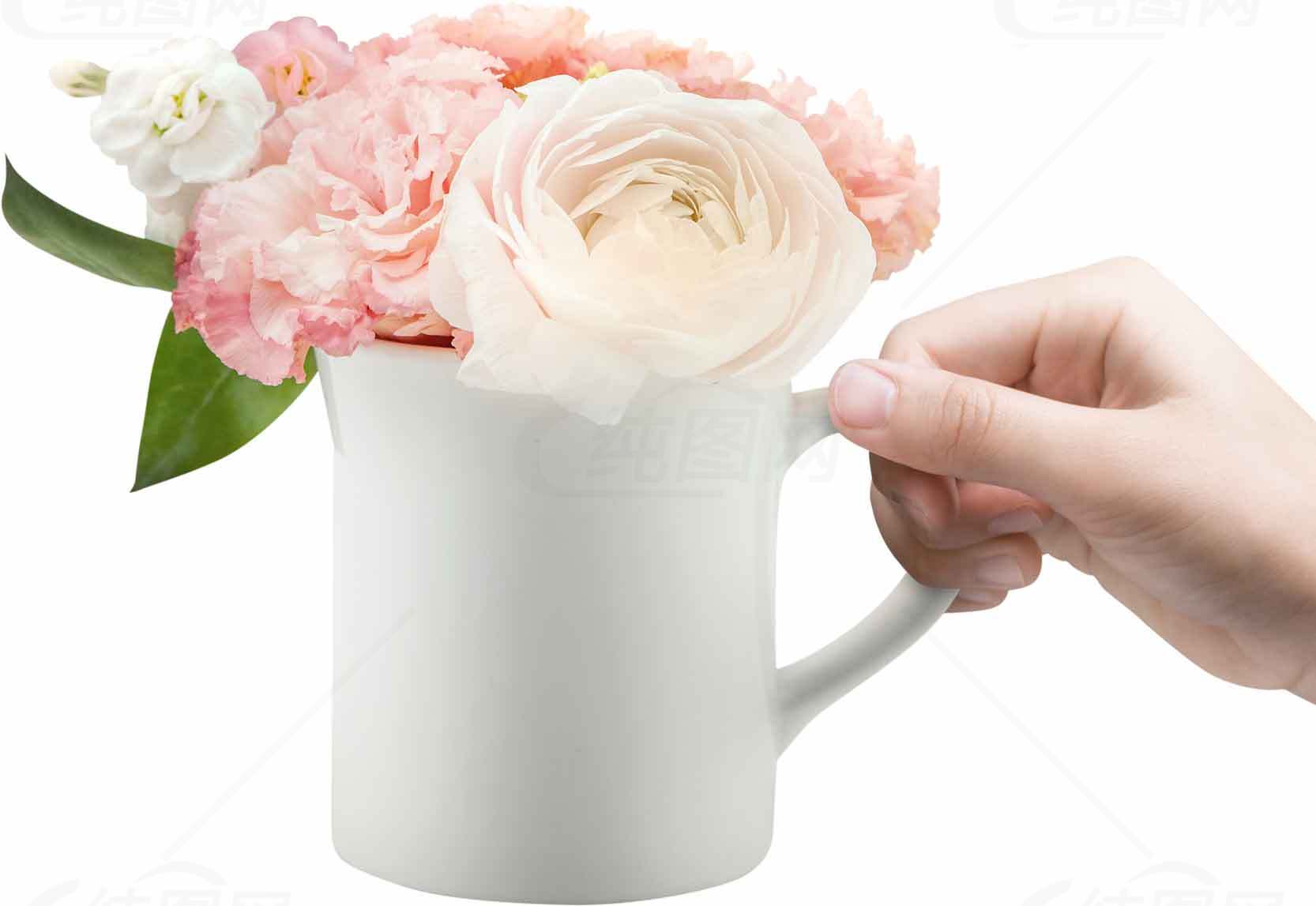 浪漫花卉装饰白色陶瓷杯图片素材