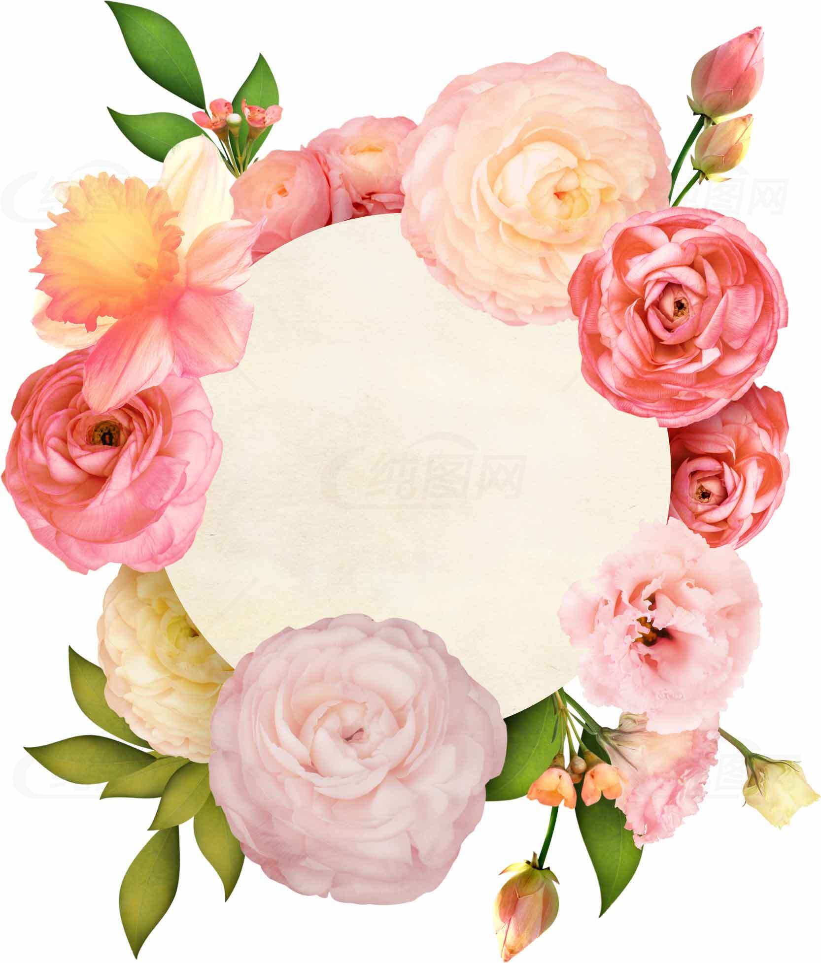 浪漫花卉圆形边框设计图片素材