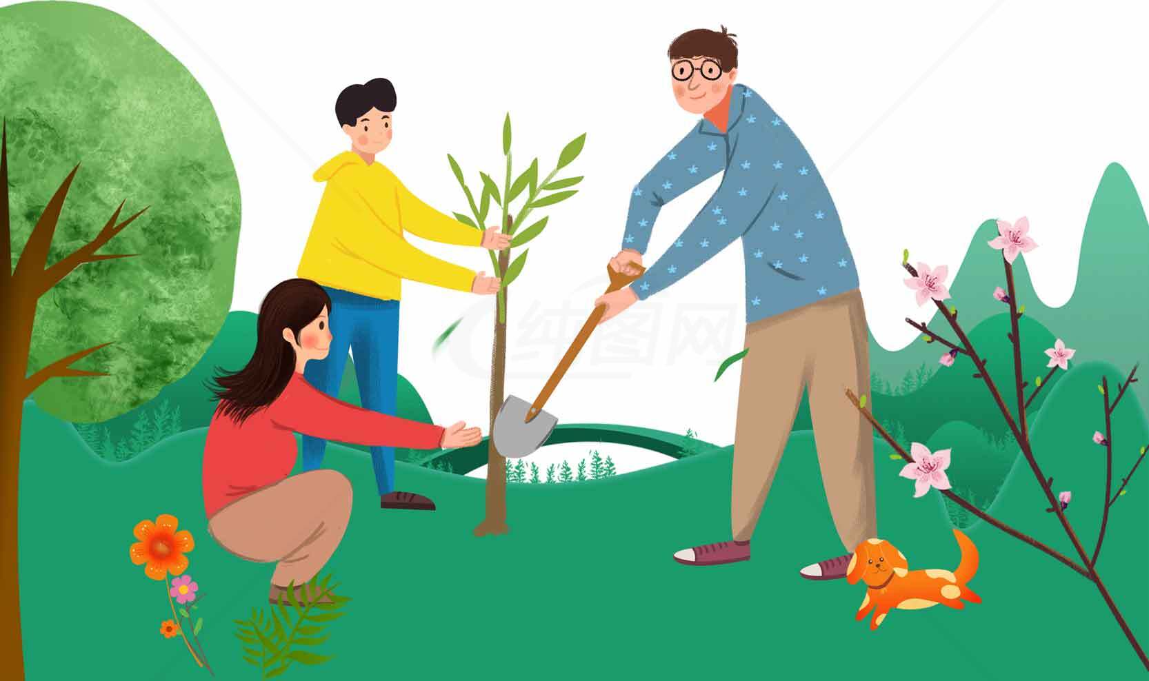 植树活动：绿色环保与自然和谐素材