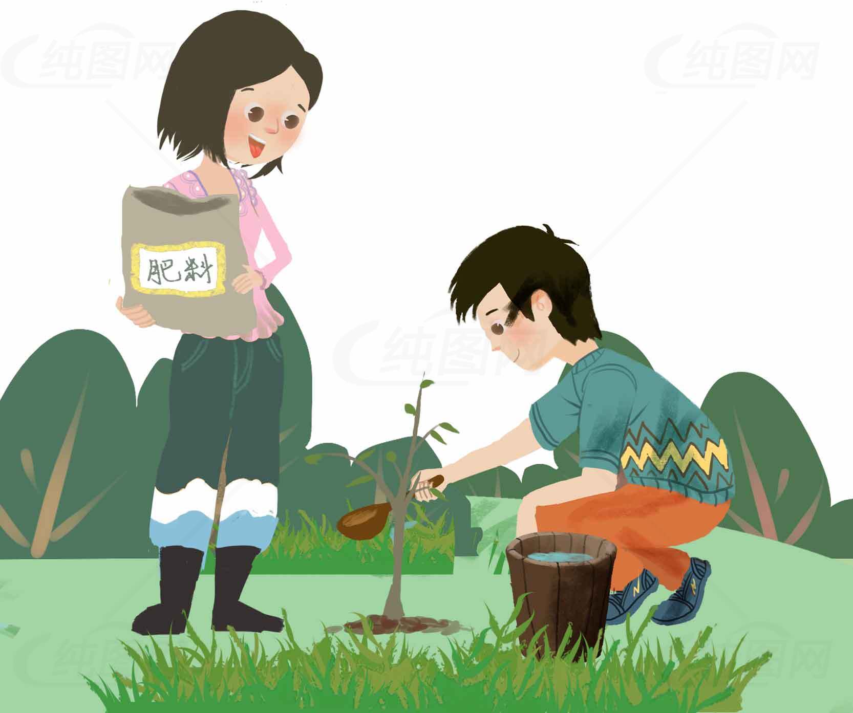 植树插画素材：环保与自然完美融合