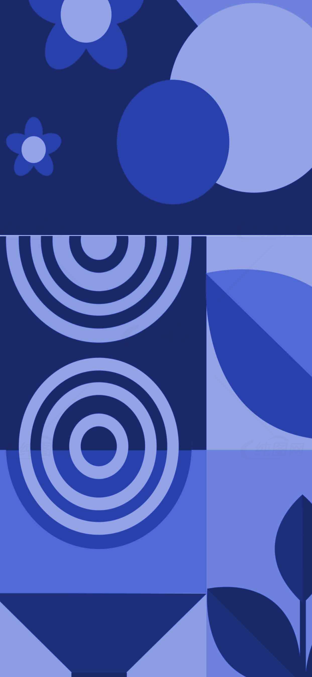 蓝色几何与自然元素抽象艺术背景素材