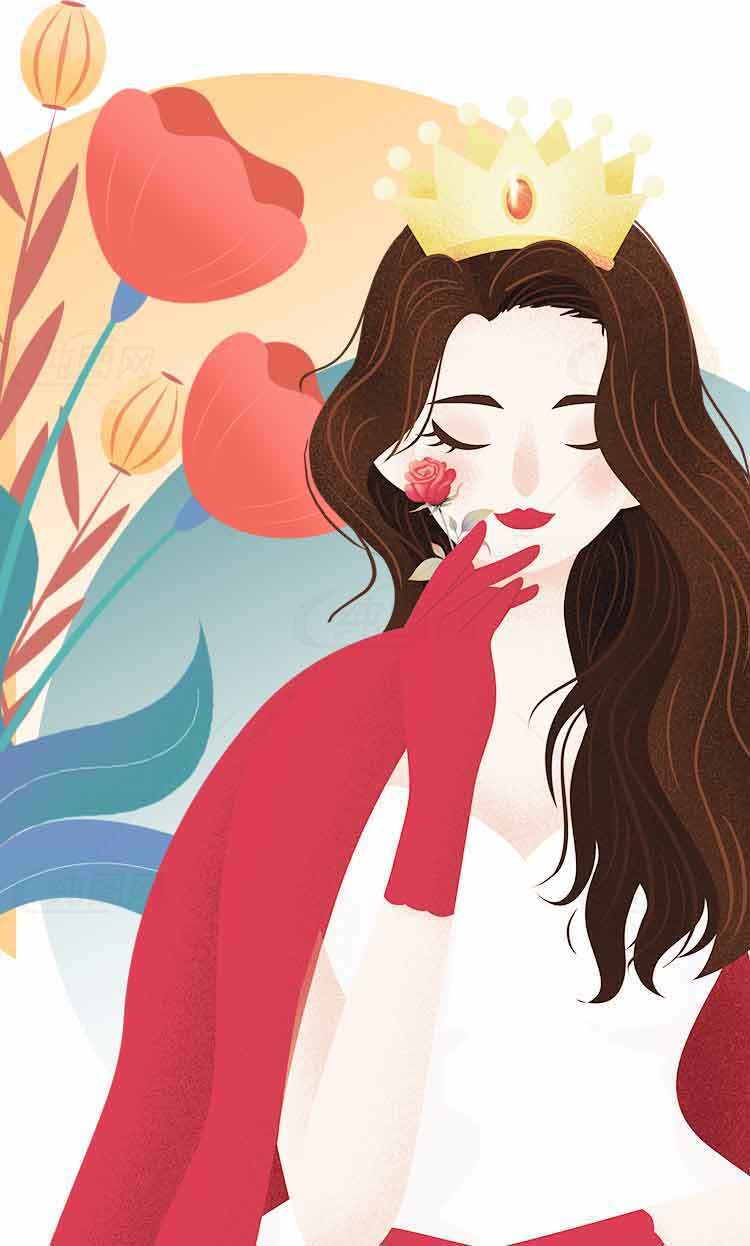 优雅红玫瑰女王插画设计素材