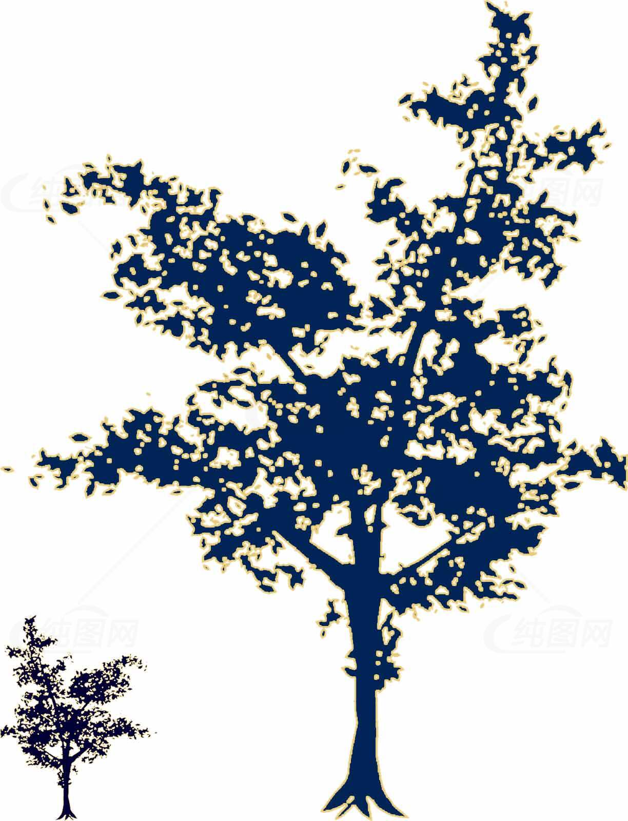 蓝色剪影树矢量图素材