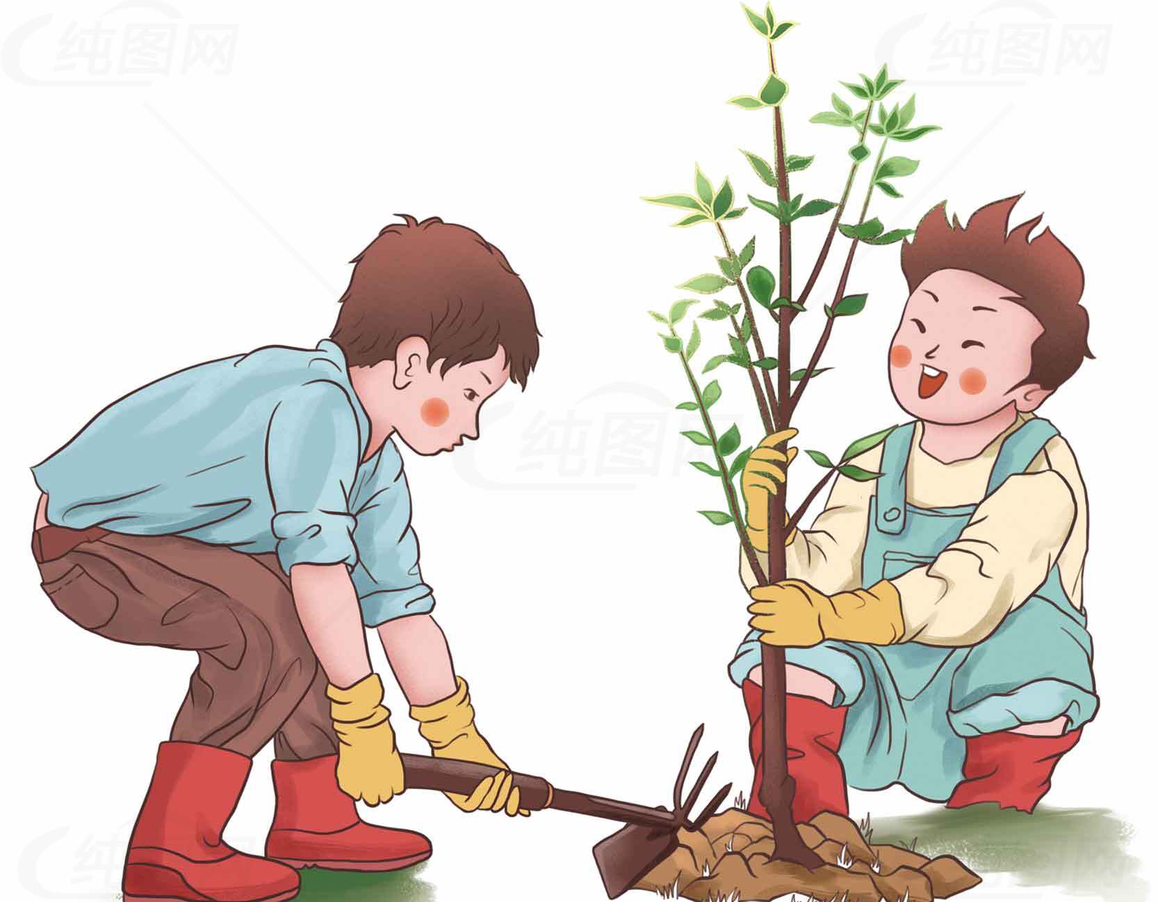 儿童种树插画素材下载：传播环保理念与自然教育