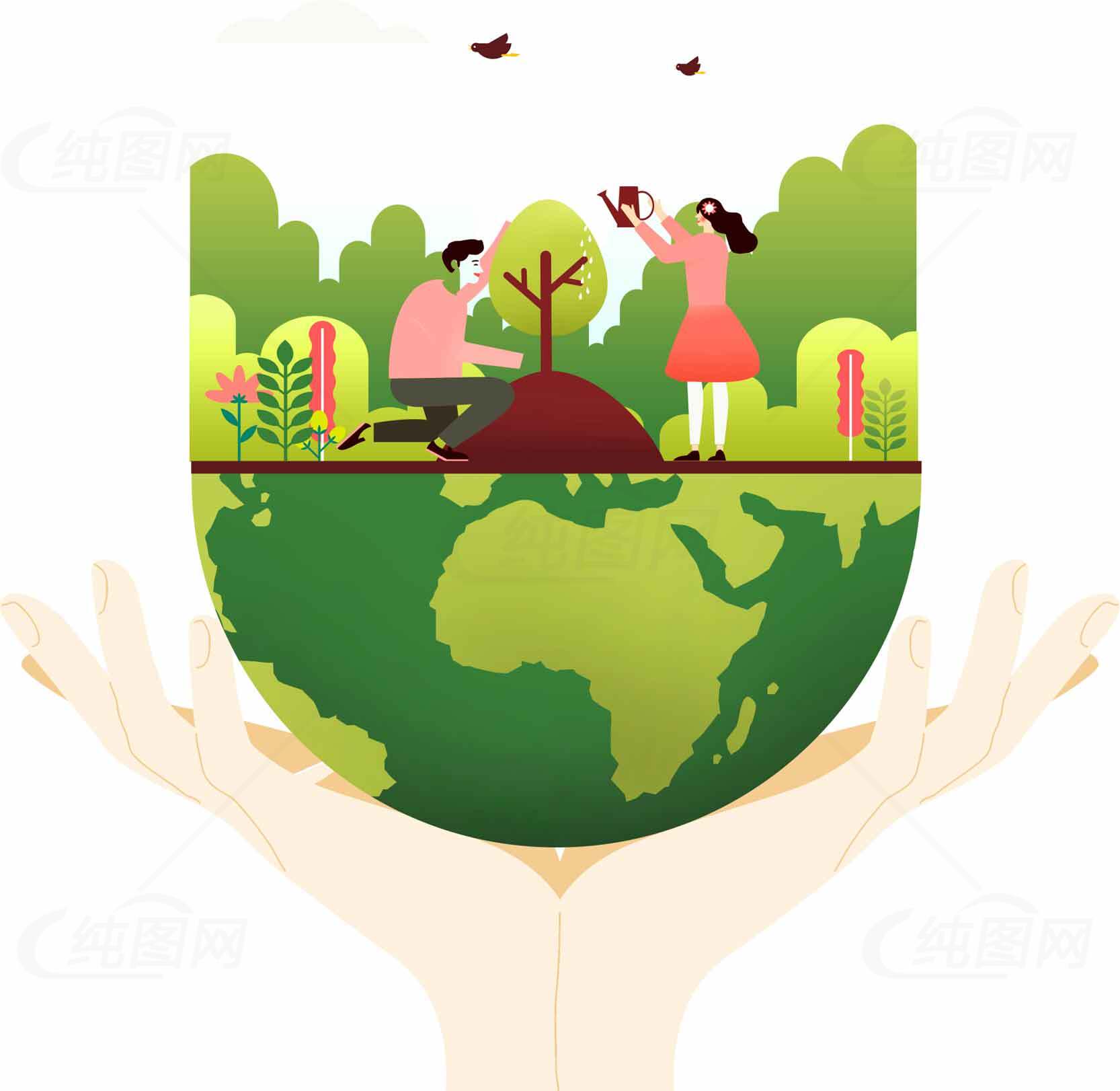 保护地球与植树环保插画素材