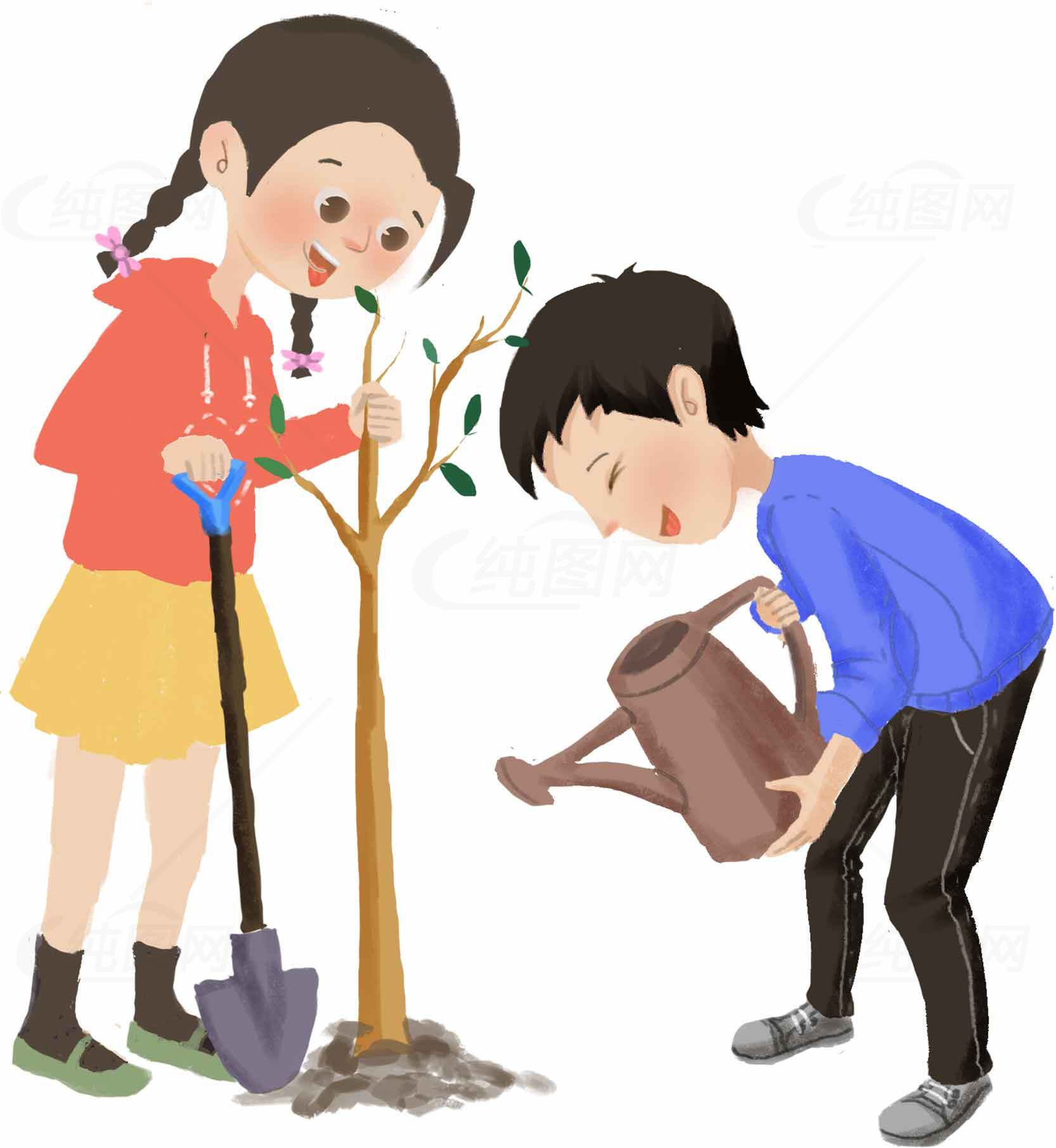 儿童植树活动插画 | 环保教育与自然保护素材