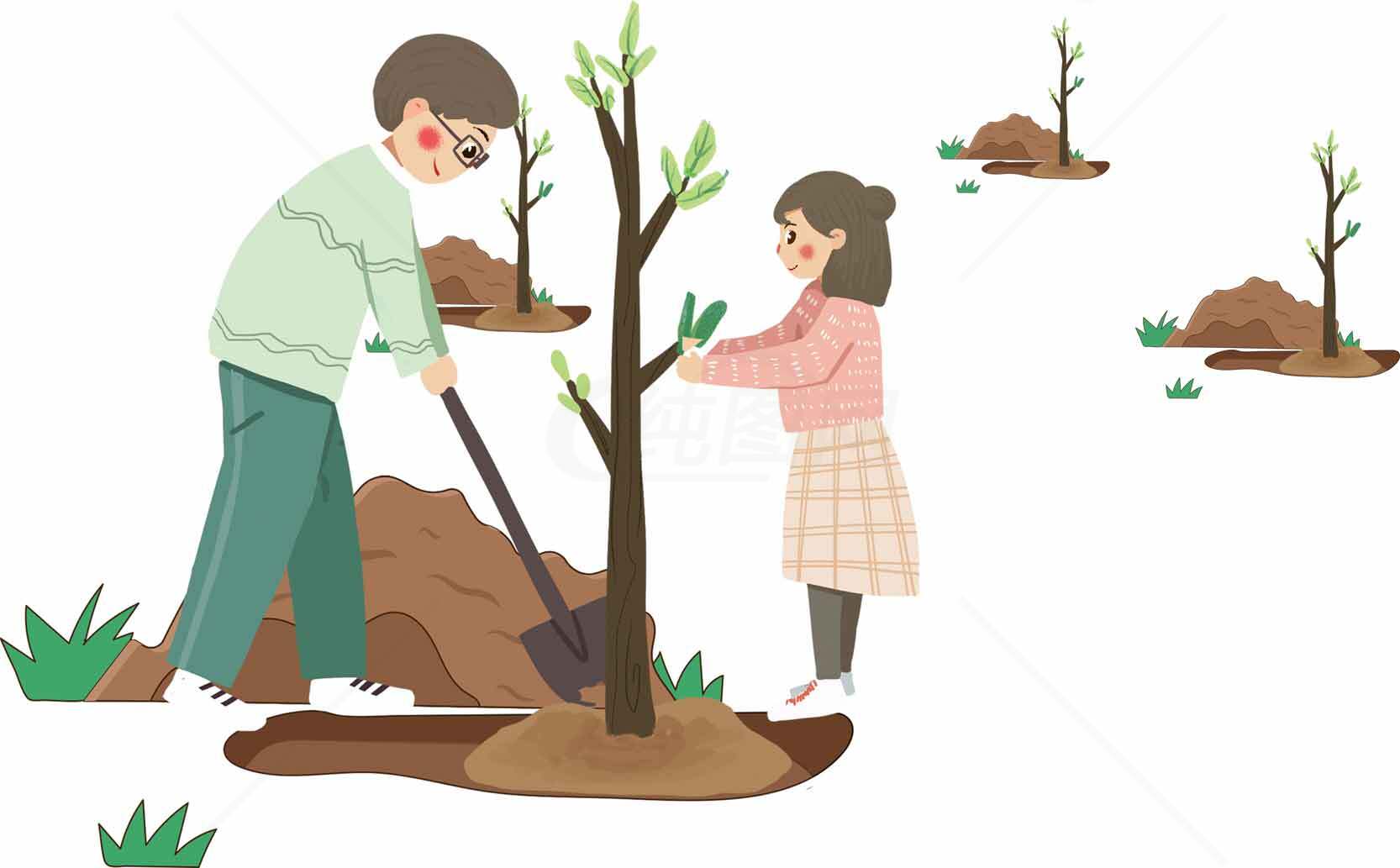 植树节亲子活动插画素材