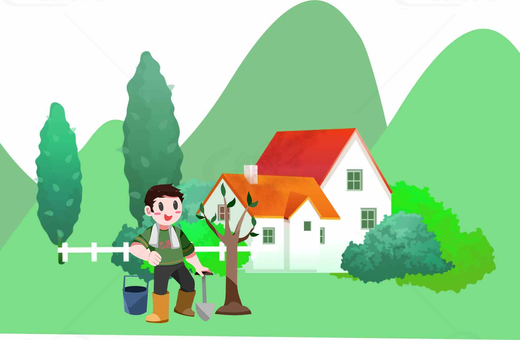 乡村庭院种植插画图片素材