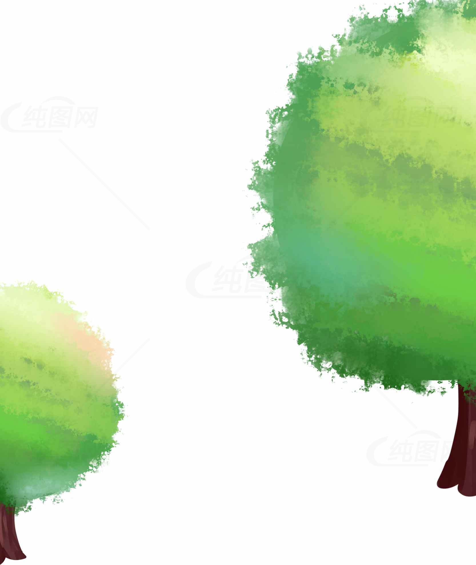 清新手绘绿色树木插画背景图片素材