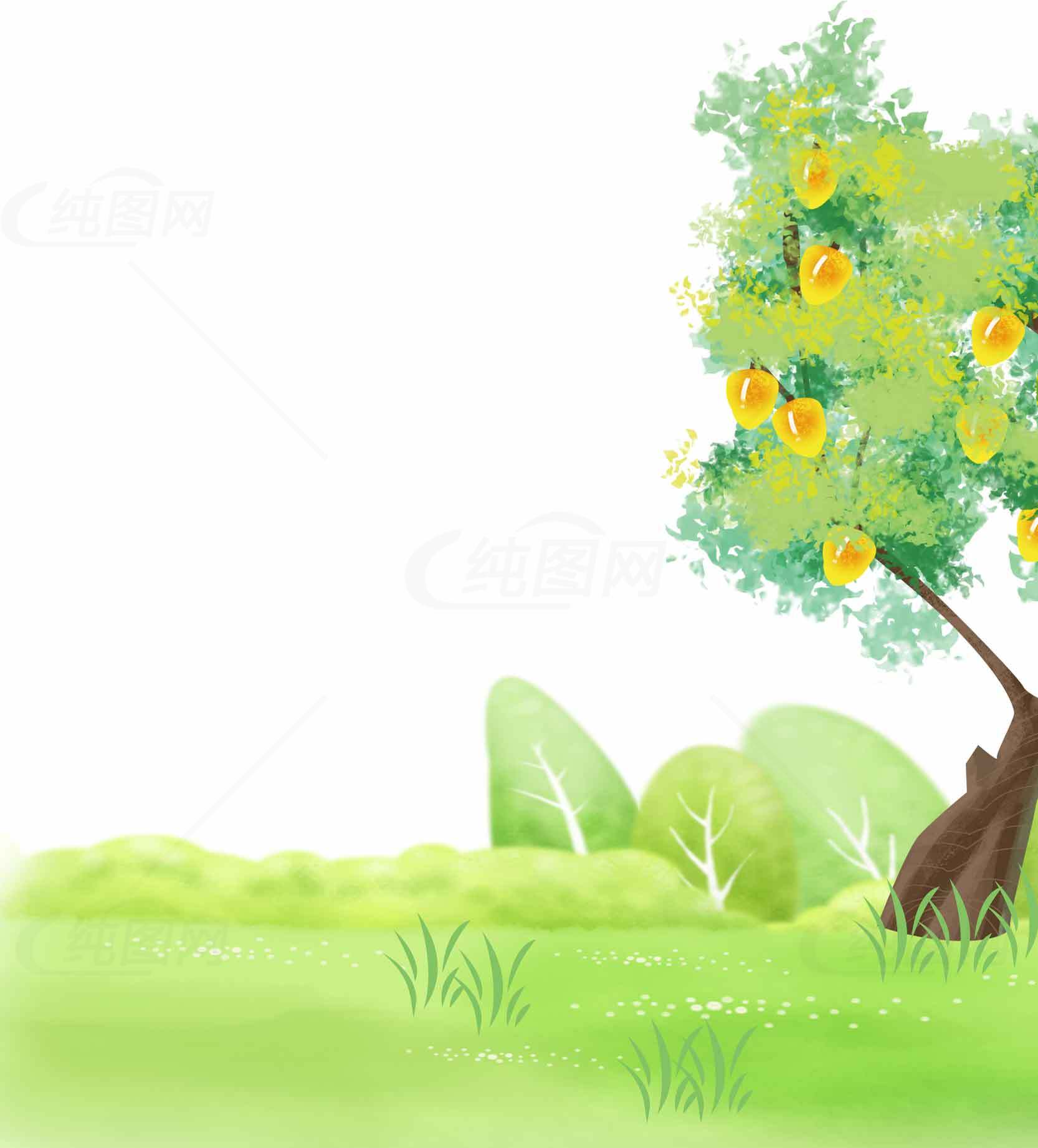自然清新风格果树插画背景图片下载素材