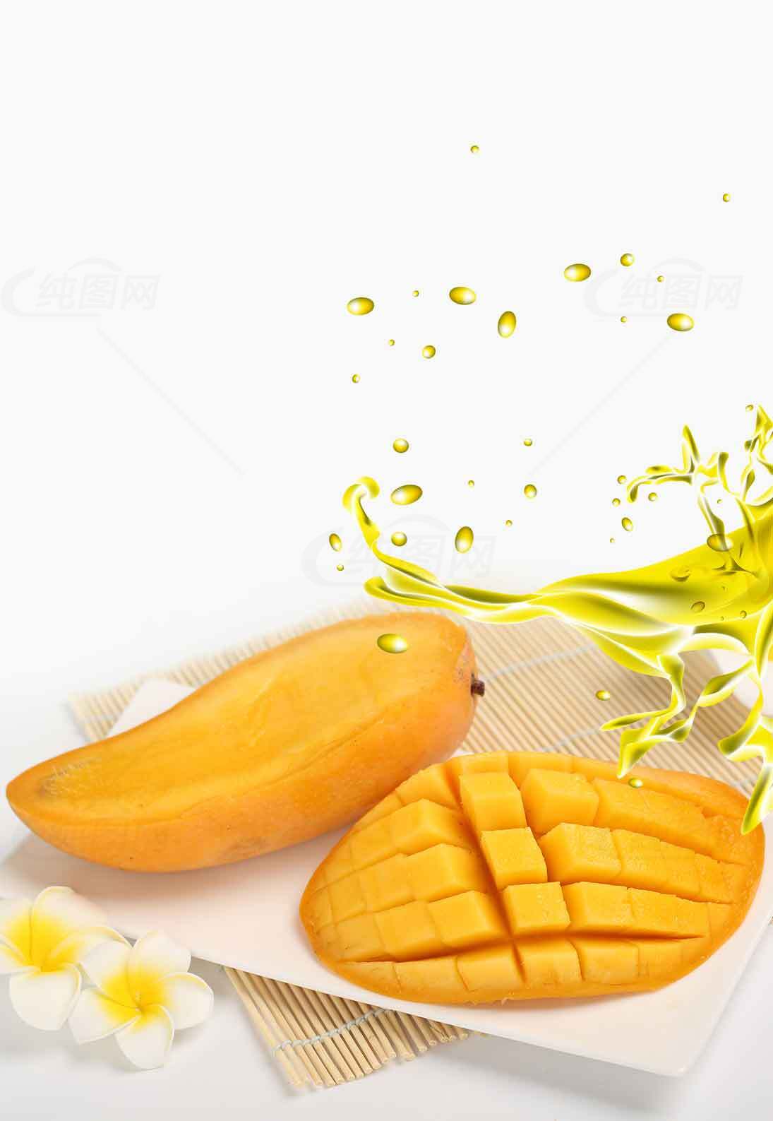 新鲜芒果与果汁特写图片素材