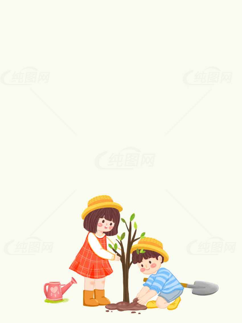 儿童植树插画图片素材