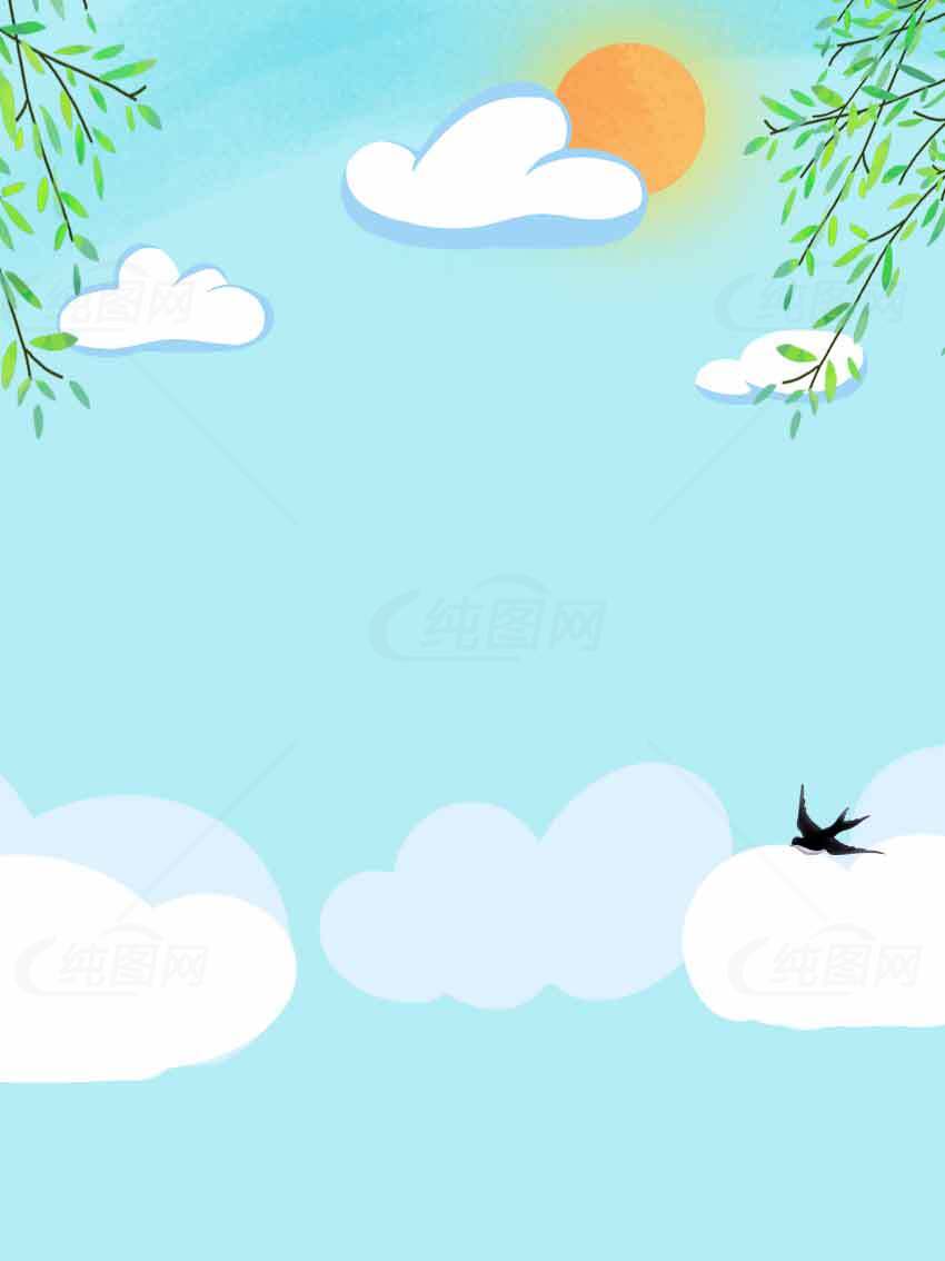 蓝天白云下的燕子与阳光美景素材
