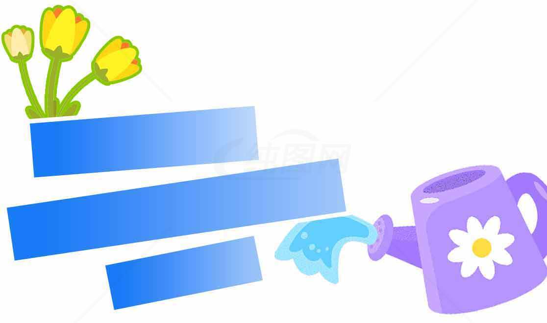 春季园艺插图：浇花与黄色郁金香素材